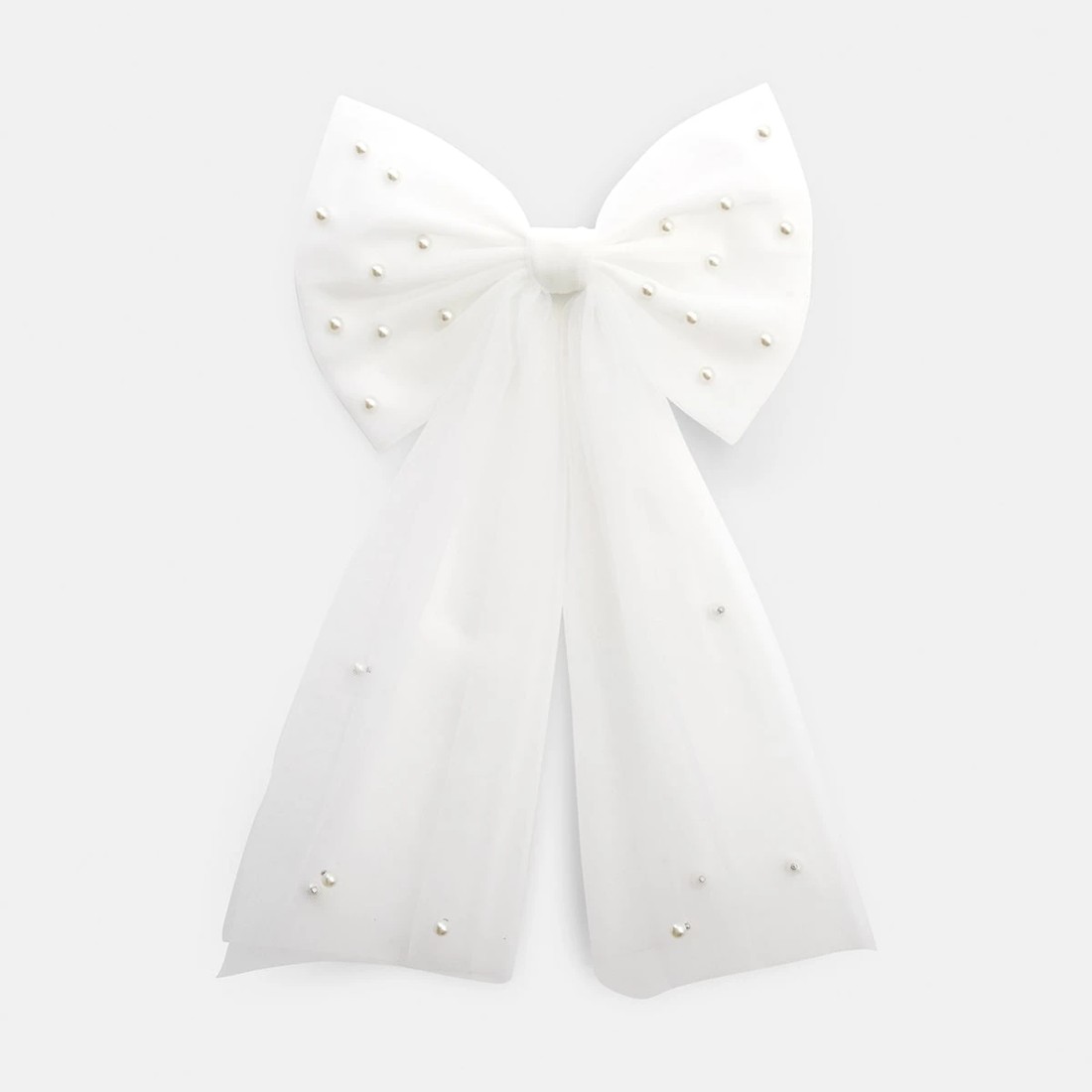1 White Faux Pearl Mesh Bow Hair Clip, 1 of 3