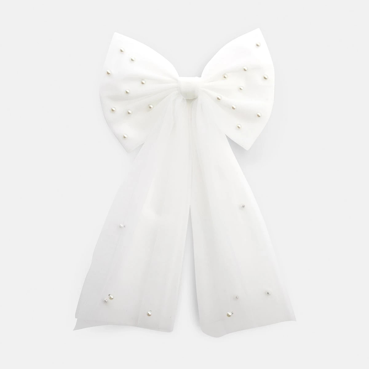 1 White Faux Pearl Mesh Bow Hair Clip, 1 of 3