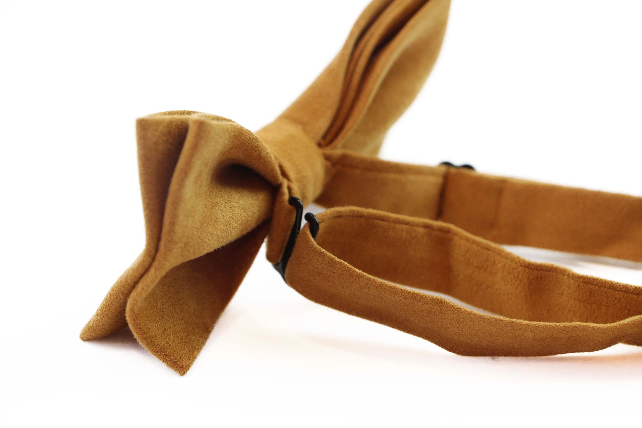 2 Zasel Mens Camel Velvet Plain Colour Bow Tie - Brown, 2 of 4
