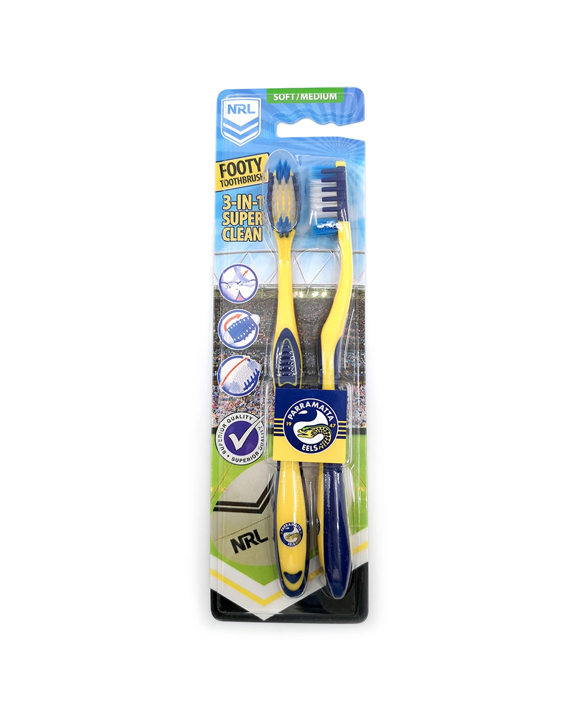 2 NRL 3x 2pc Parramatta Eels Soft/Medium Toothbrush Kids/Adults Oral Care - Multi, 2 of 2