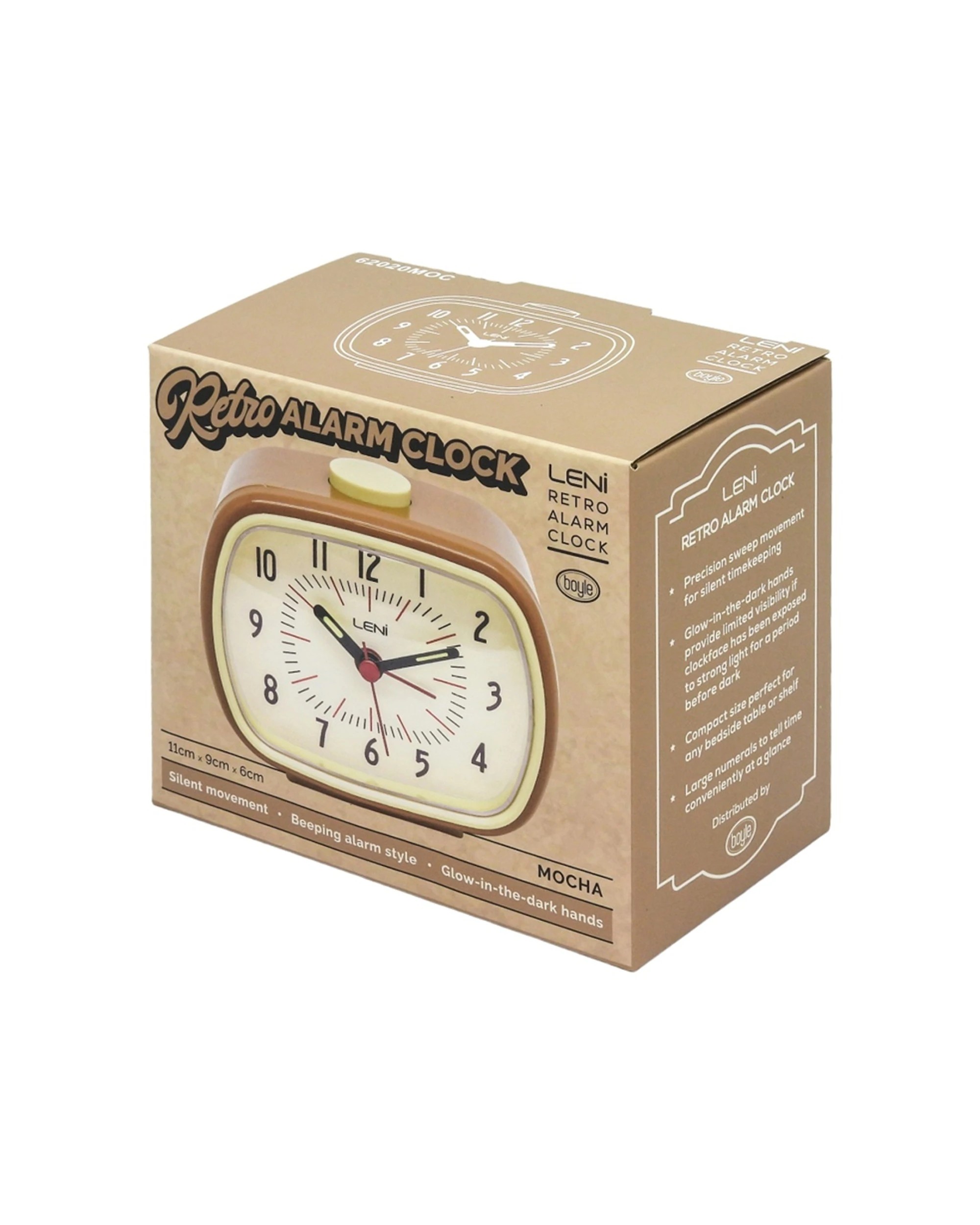 8 Leni Retro 9cm Alarm Clock Luminescent Hands Audible Beep-Beep Alarm - Brown, 8 of 8