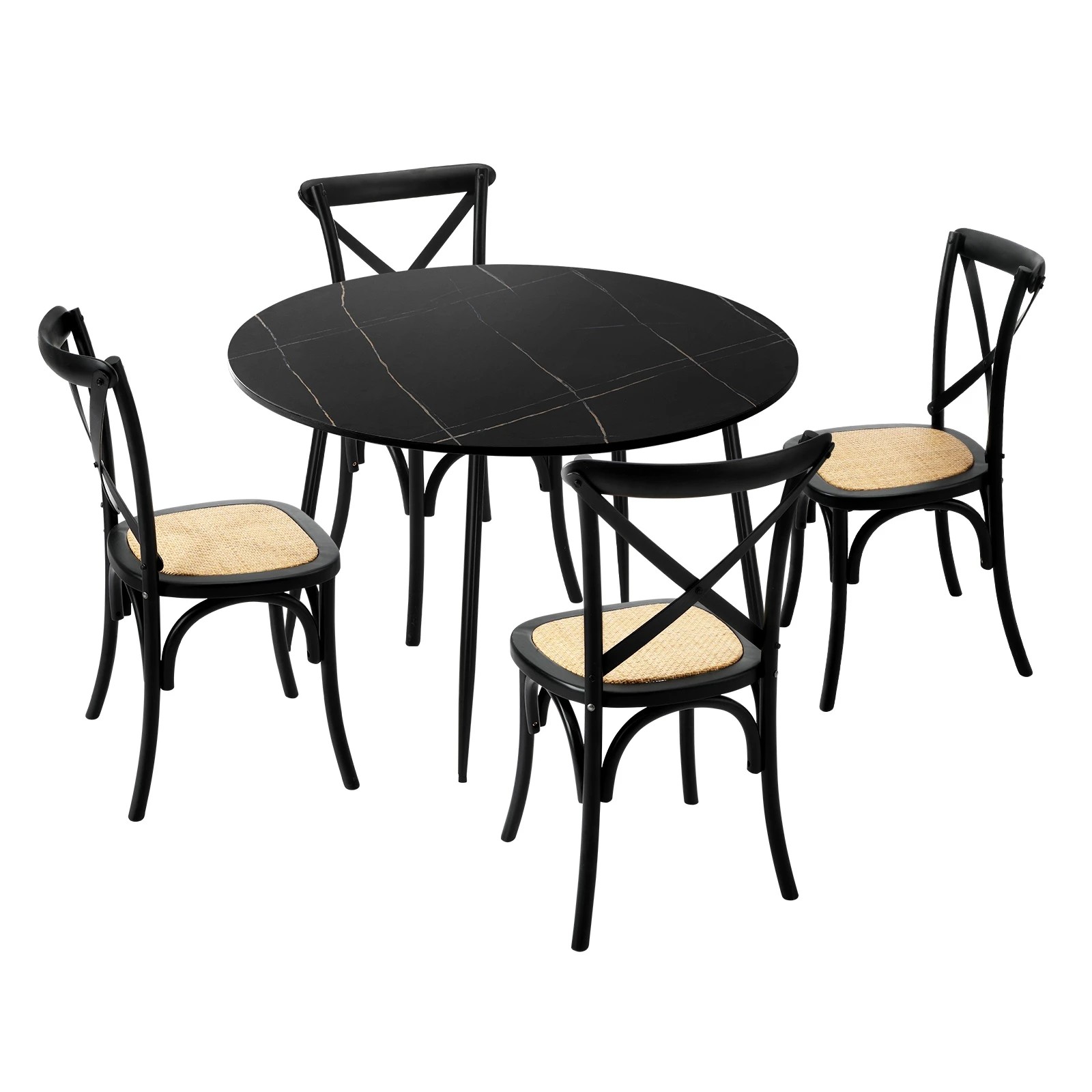 1 Oikiture 110cm Round Dining Table with 4PCS Dining Chairs Birch Timber - Black, 1 of 9