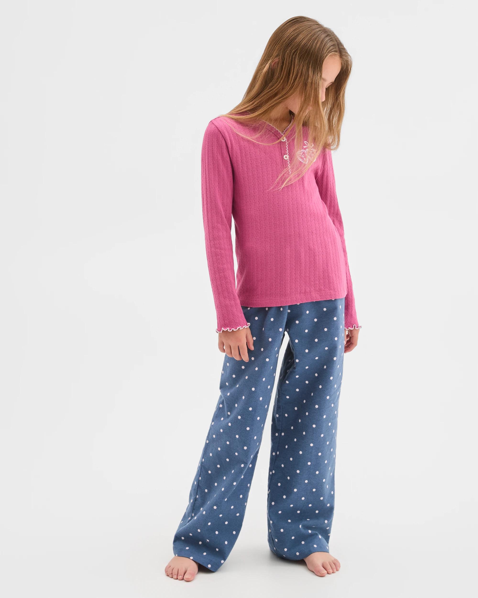 4 Target Kids Australian Cotton Older Girls Henley Top and Flannel Pants Pyjama Set HEART, 4 of 5