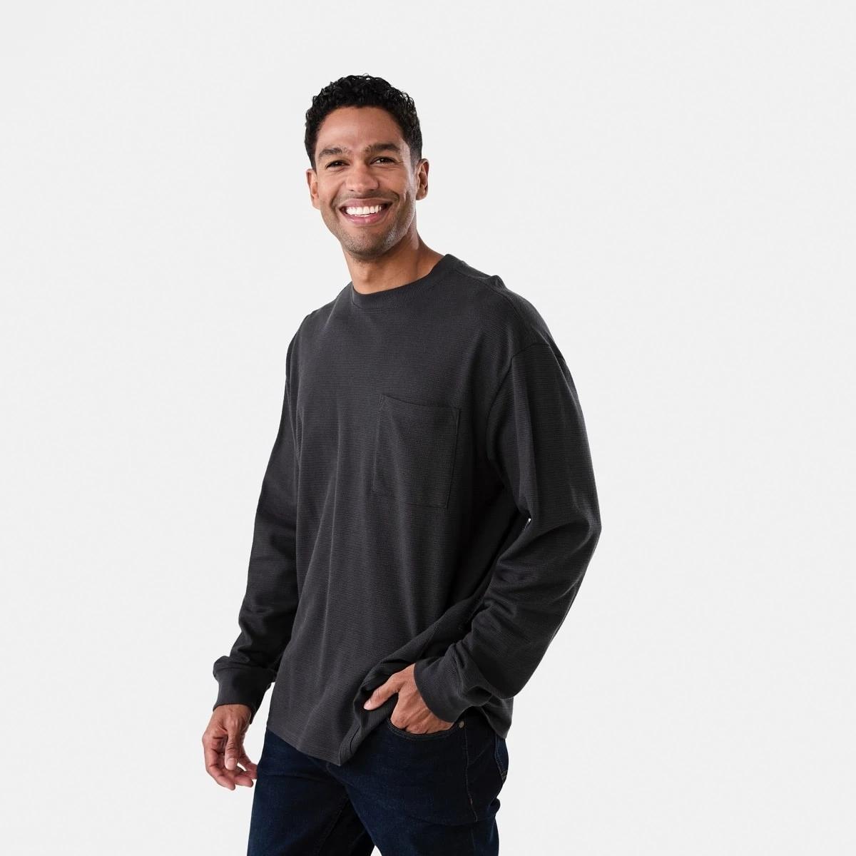 2 Long Sleeve Oversized Textured T-shirt Blk Oyster, 2 of 5