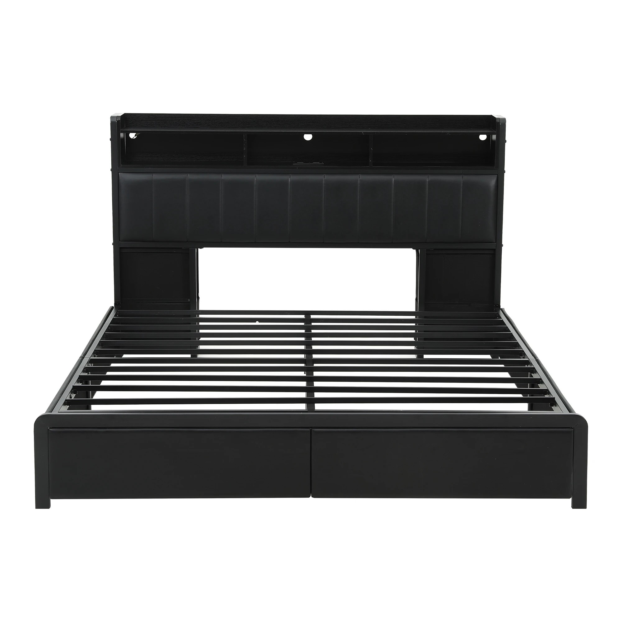 3 Artiss Bed Frame with Storage Headboard, 2 Drawers Charging Station LED Light - King Bed - Black, 3 of 10