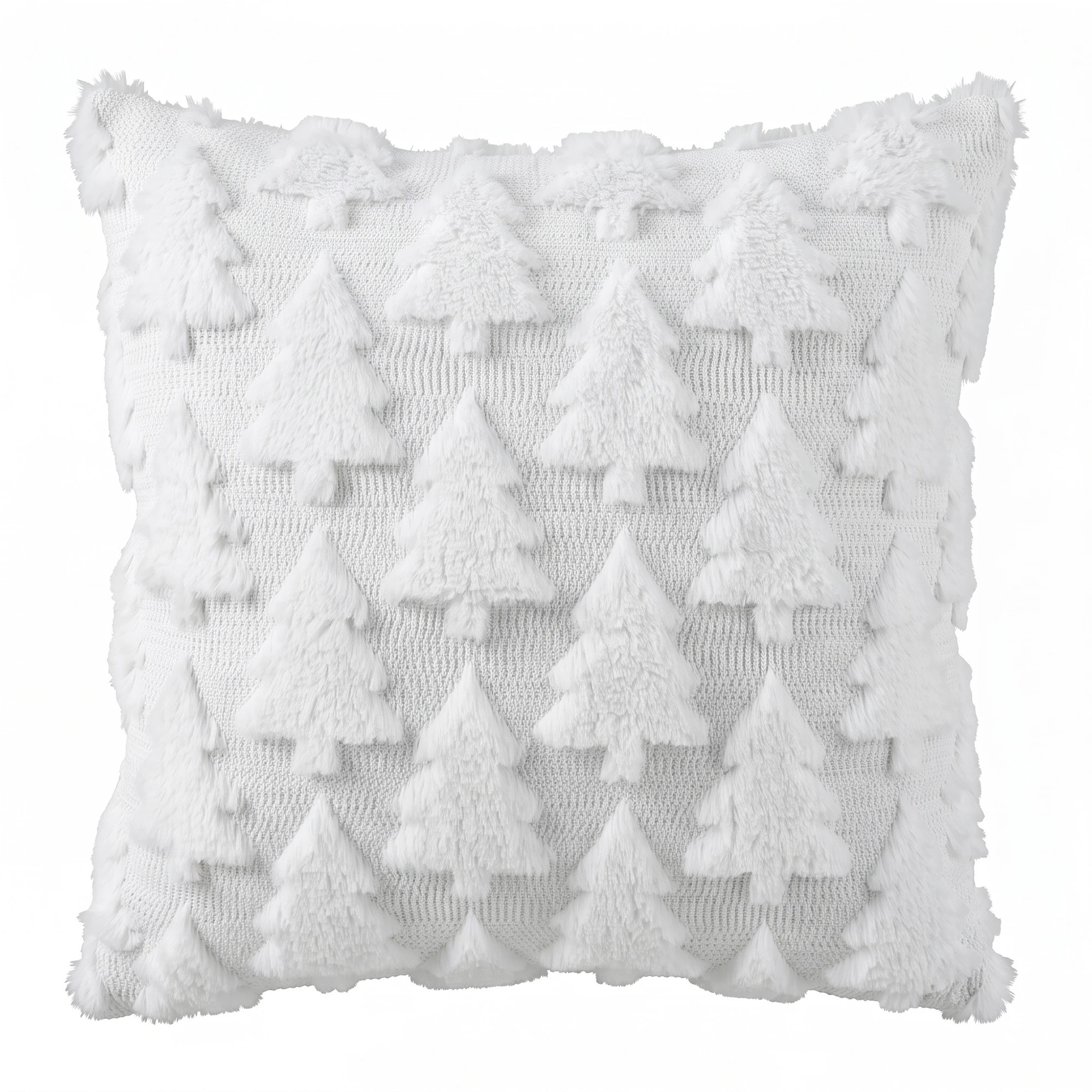 1 Jingle Jollys Christmas Tree Pillow Covers 2 Packs Cushion Covers Soft Faux Fur Jacquard 45 x 45cm White - White, 1 of 8