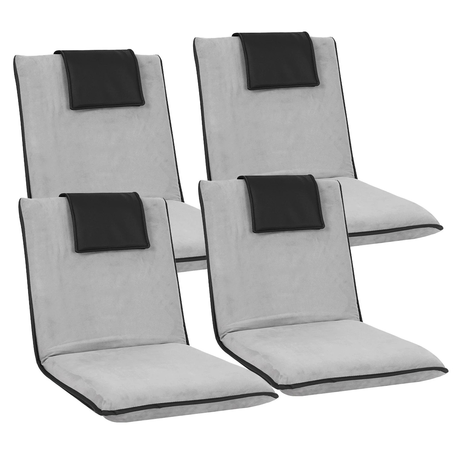1 Artiss 4X Floor Lounge Sofa Bed Floor Cushion  Velvet - Grey, 1 of 7