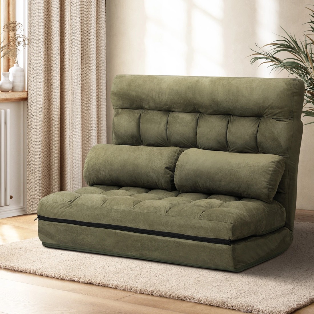 2 Oikiture Lounge Sofa Bed Floor Recliner 2 Seater Chaise Chair Folding
 - Green, 2 of 10