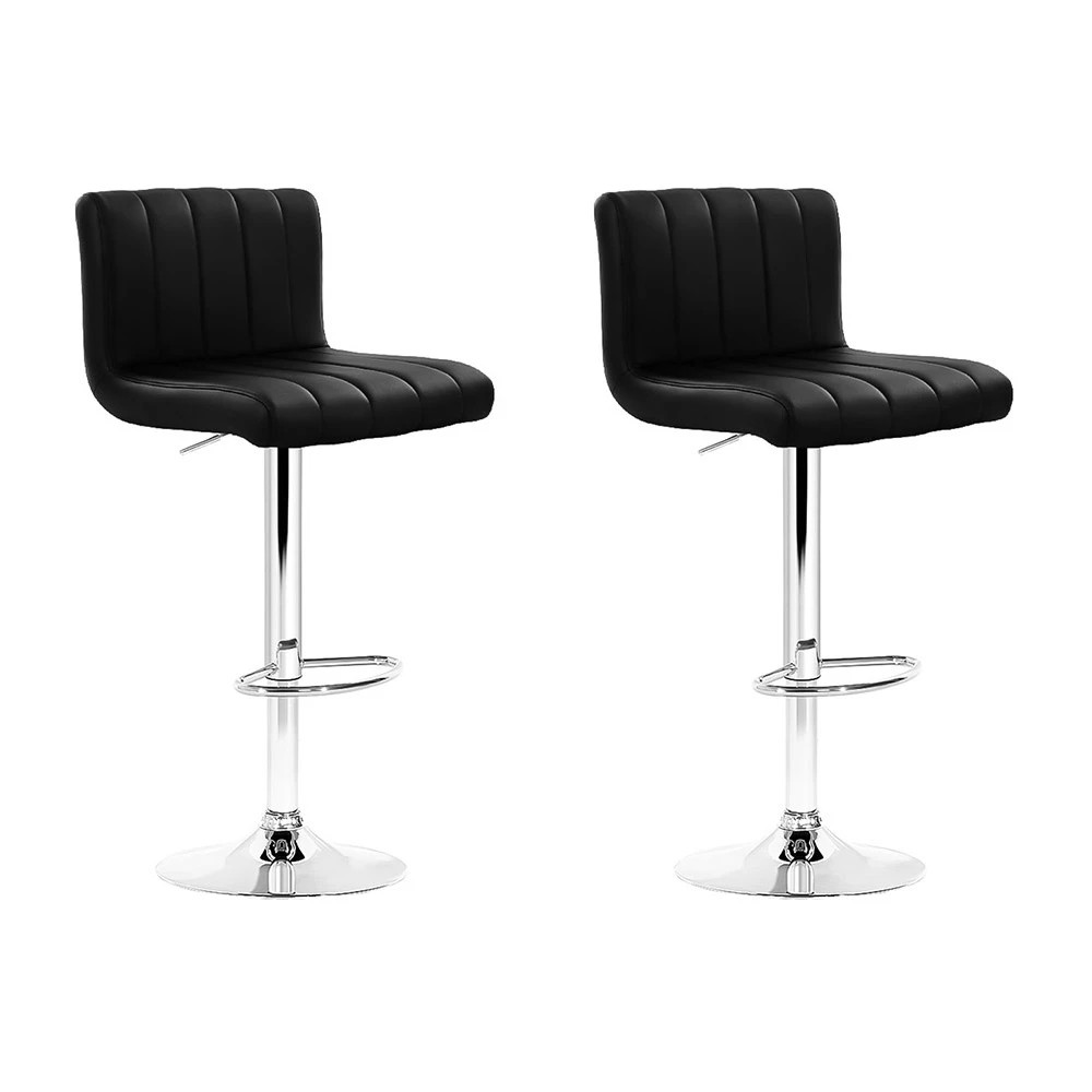 1 Artiss 2x Bar Stools Gas Lift Leather Chairs - Black, 1 of 7
