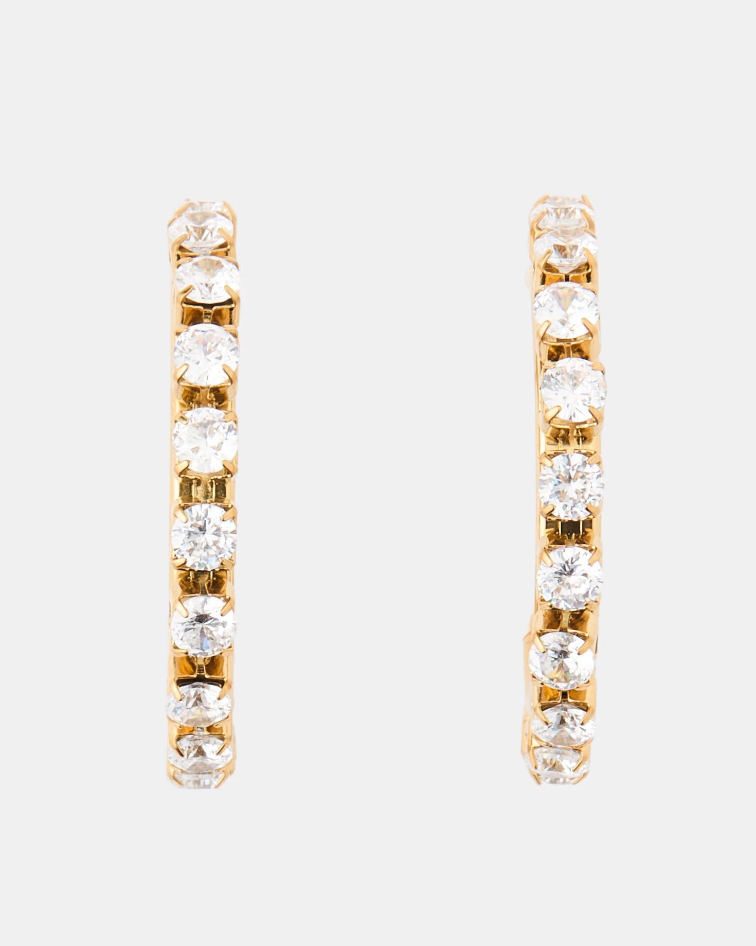 3 Waterproof Stainless Steel Diamante Hoop Earrings - Gold Tone Gold, 3 of 5
