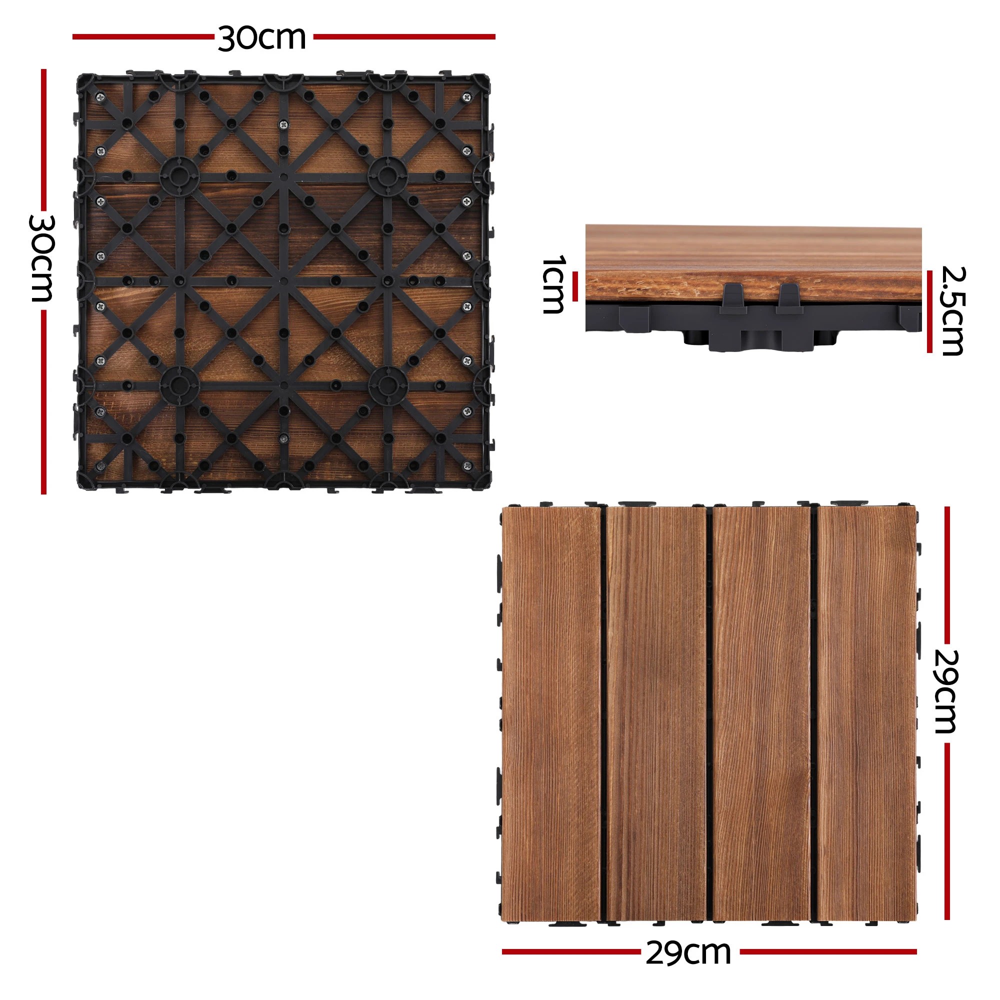 1 Gardeon 27PCS Wood Deck Tiles 30x30cm Interlocking Floor Tiles for Patio Balcony - Natural, 1 of 7