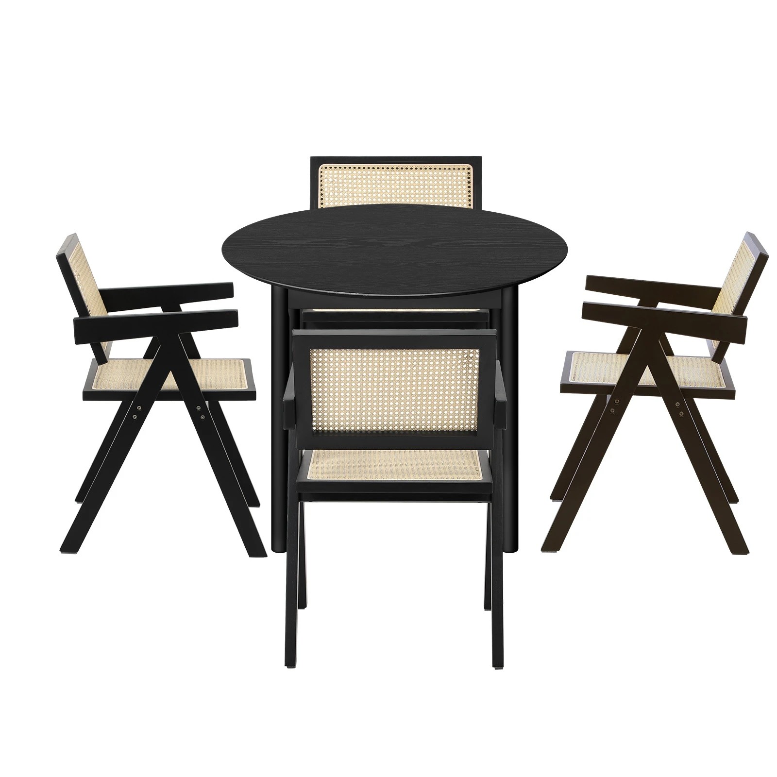 6 Oikiture 5PCS Dining Table Set Round Dining Table and Chairs Rubberwood - Black, 6 of 10
