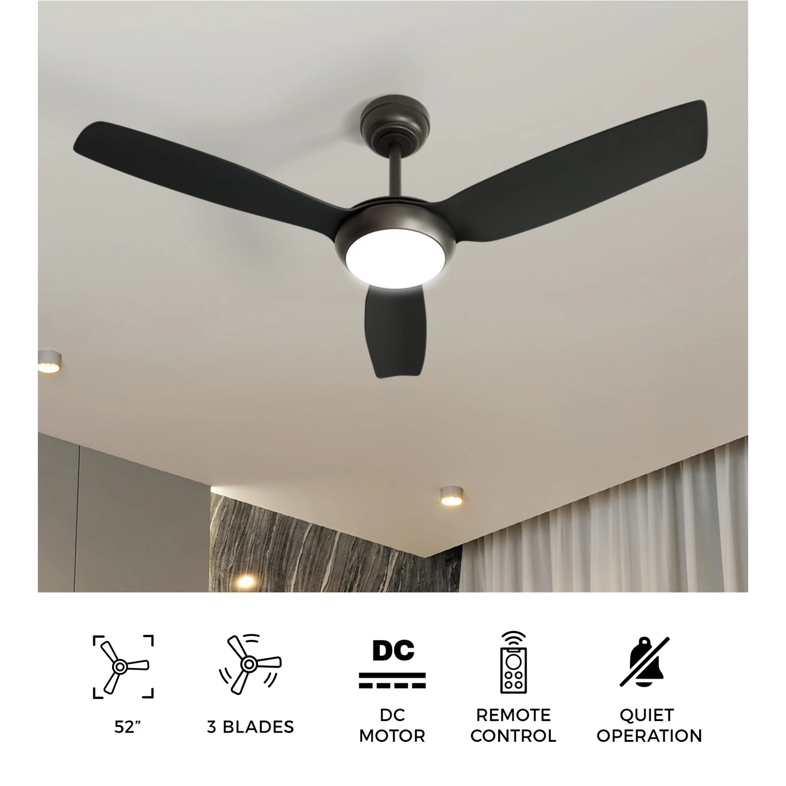 4 Vevare 52" Ceiling Fan DC Motor with LED Light & Remote Control, 4 of 10