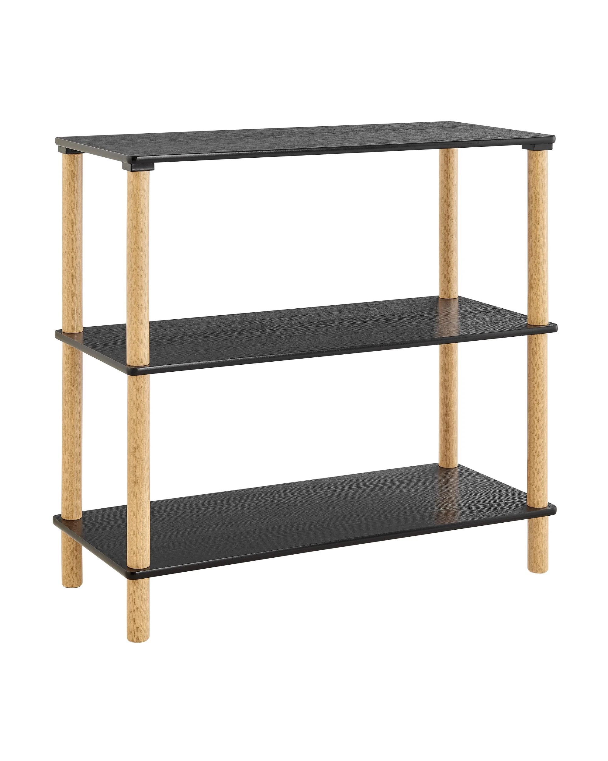 1 Kodu Open Shelf Unit Shelving Display Rectangular 3 Levels Black and Oak, 1 of 10