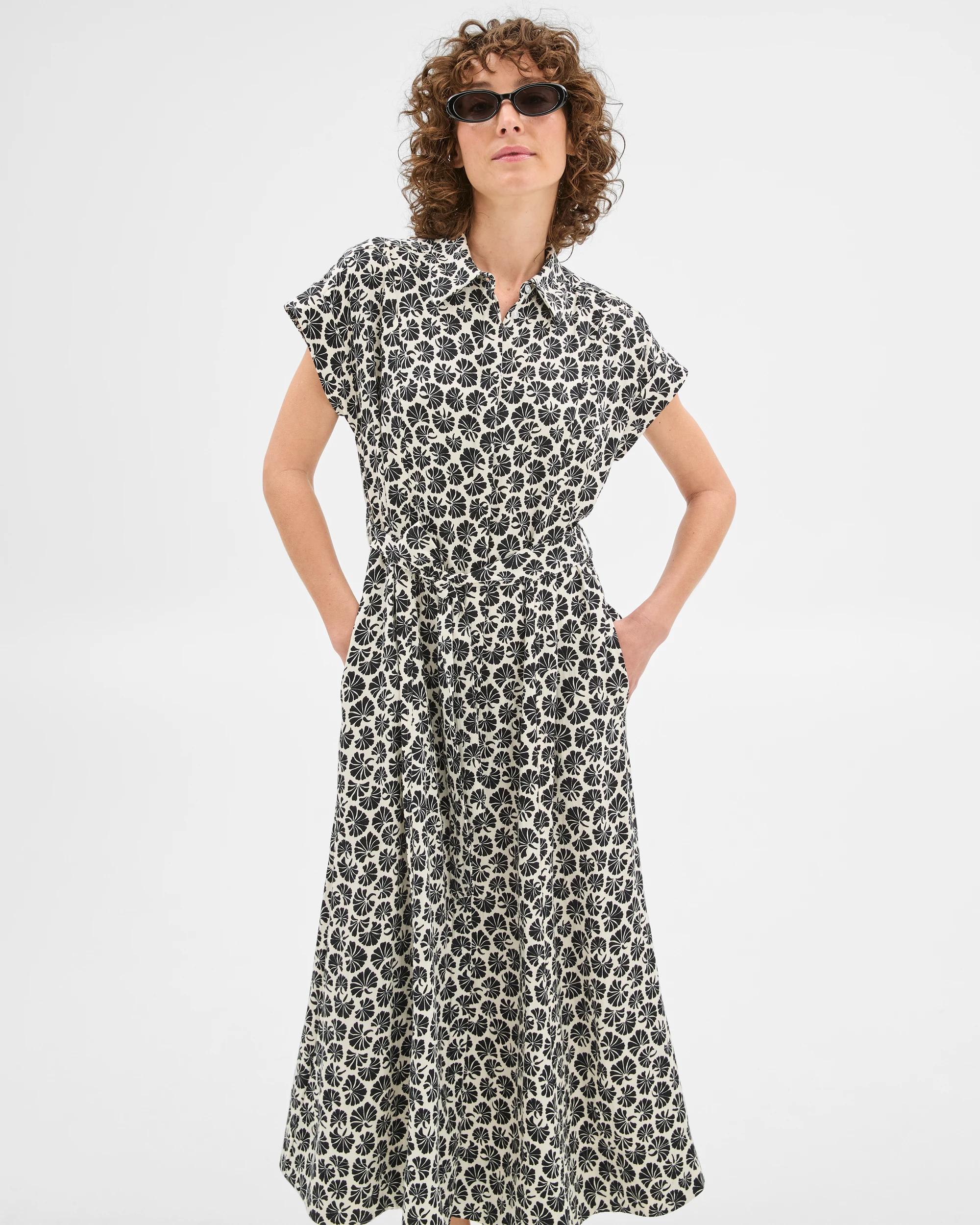 4 Summer Twill Midi Shirt Dress - Preview LINEAR FLORAL, 4 of 7
