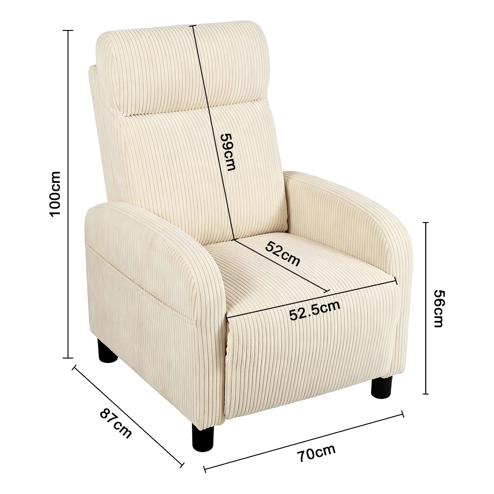 2 Advwin Recliner Chair with Adjustable Backrest and Footrest Lounge Armchair - Beige, 2 of 7
