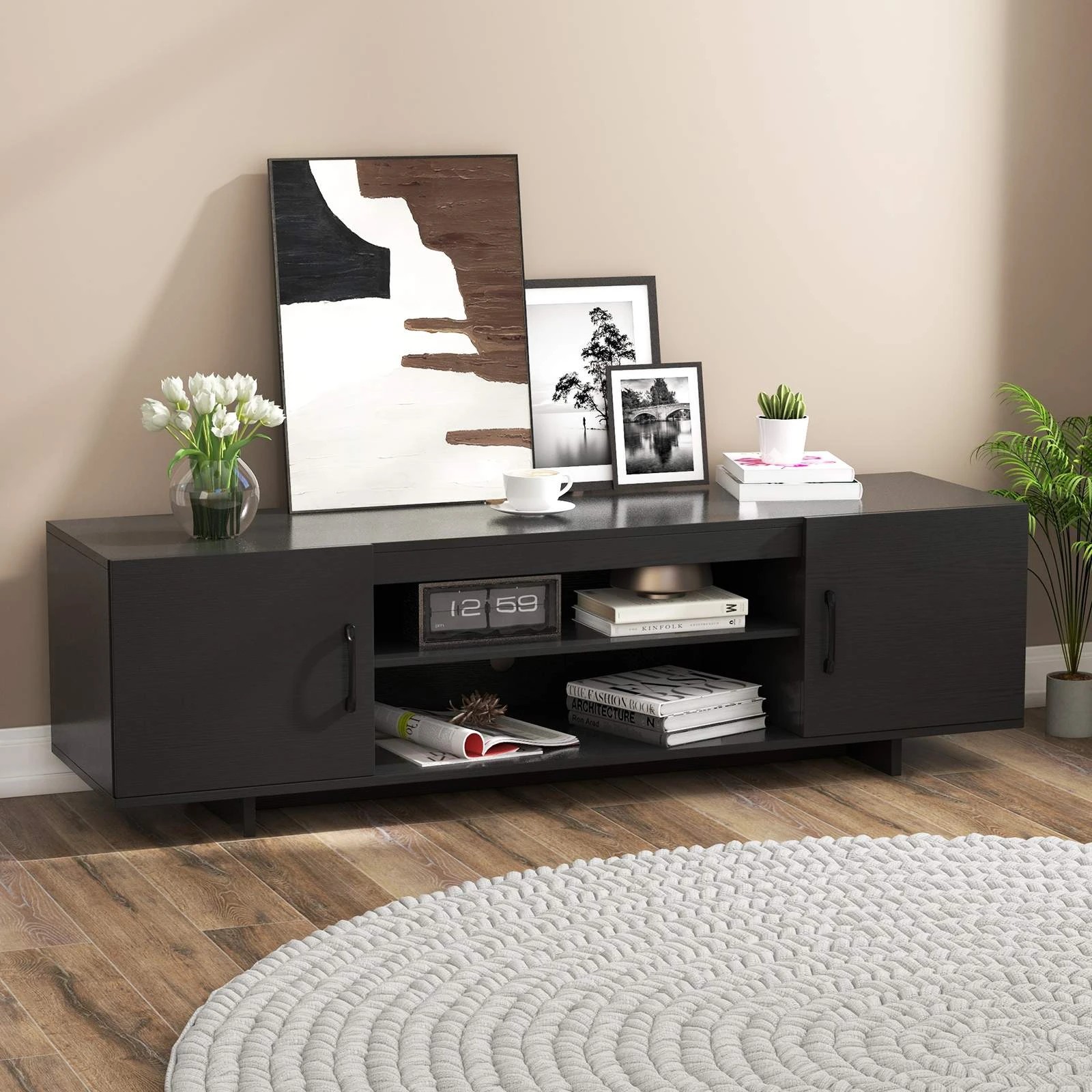 2 Costway TV Cabinet Media Console Table w/Open Shelves Entertainment Unit, 2 of 4