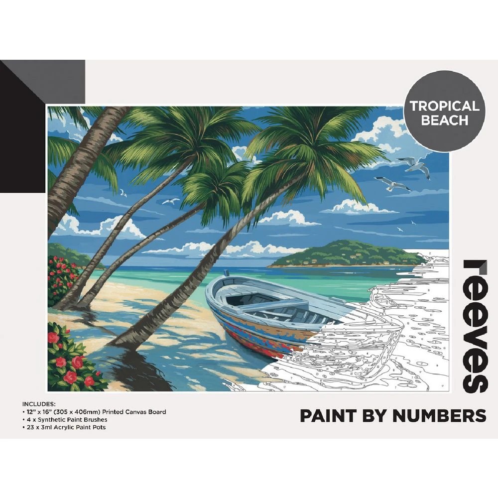 1 Reeves Paint By Numbers Set 12 x 16" Tropical Beach, 1 of 5