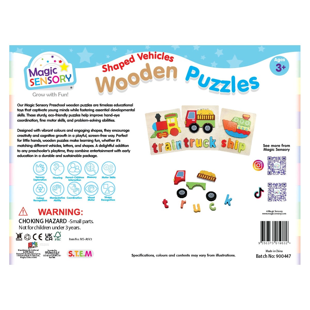 4 Magic Sensory Shaped Vehicles Wooden Puzzles Triple Pack, 4 of 5