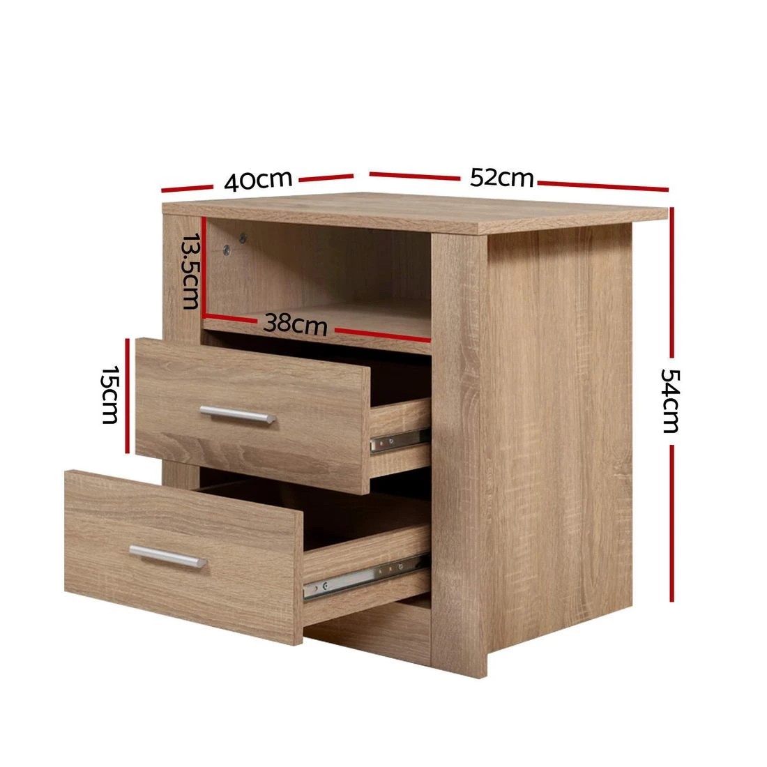 2 Artiss Bedside Table 2 Drawers with Shelf Nightstand Bedroom Furniture Storage Modern Decor Easy Assembly - Brown, 2 of 7