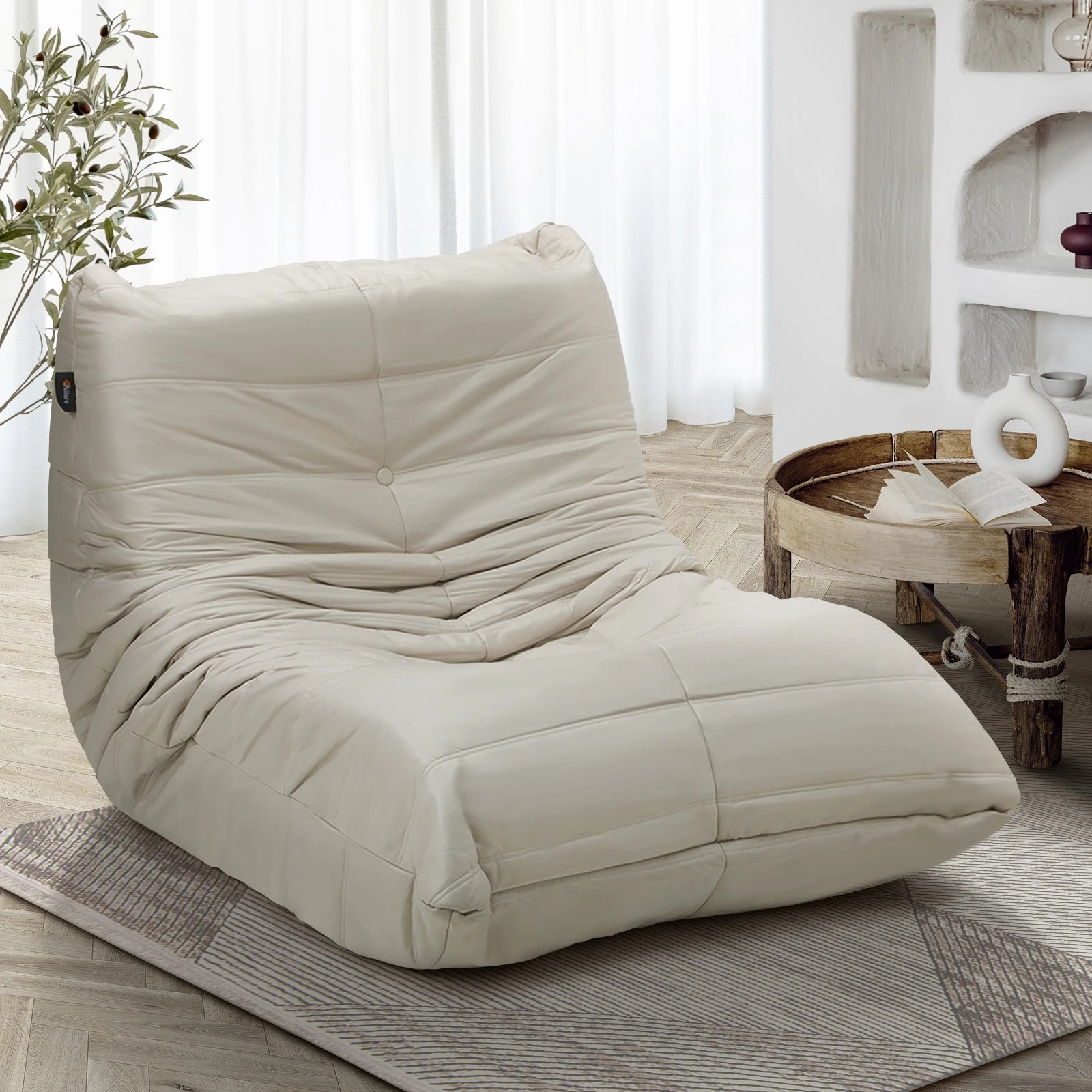 2 Oikiture Floor Sofa Accent Chair Lazy Lounge - Beige, 2 of 9