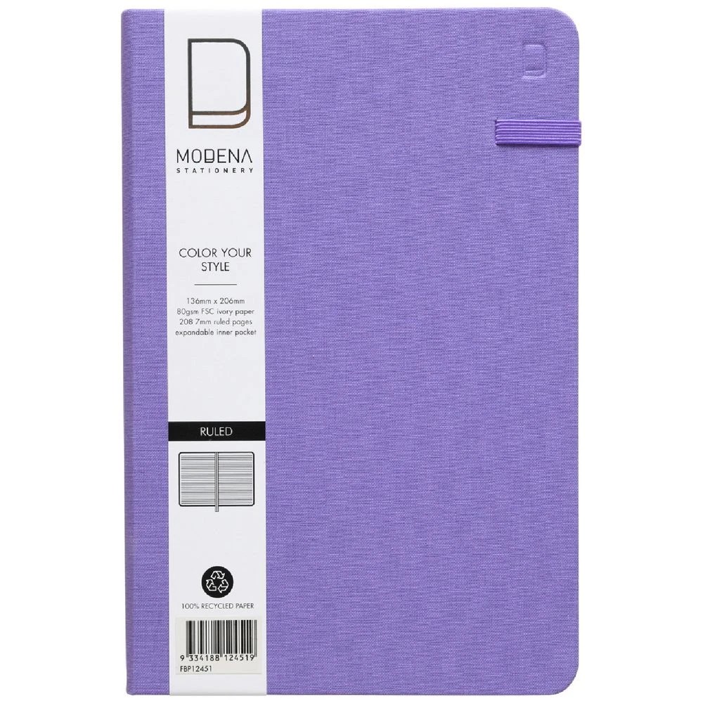 1 Modena A5 Linen Ruled Notebook Lilac, 1 of 5