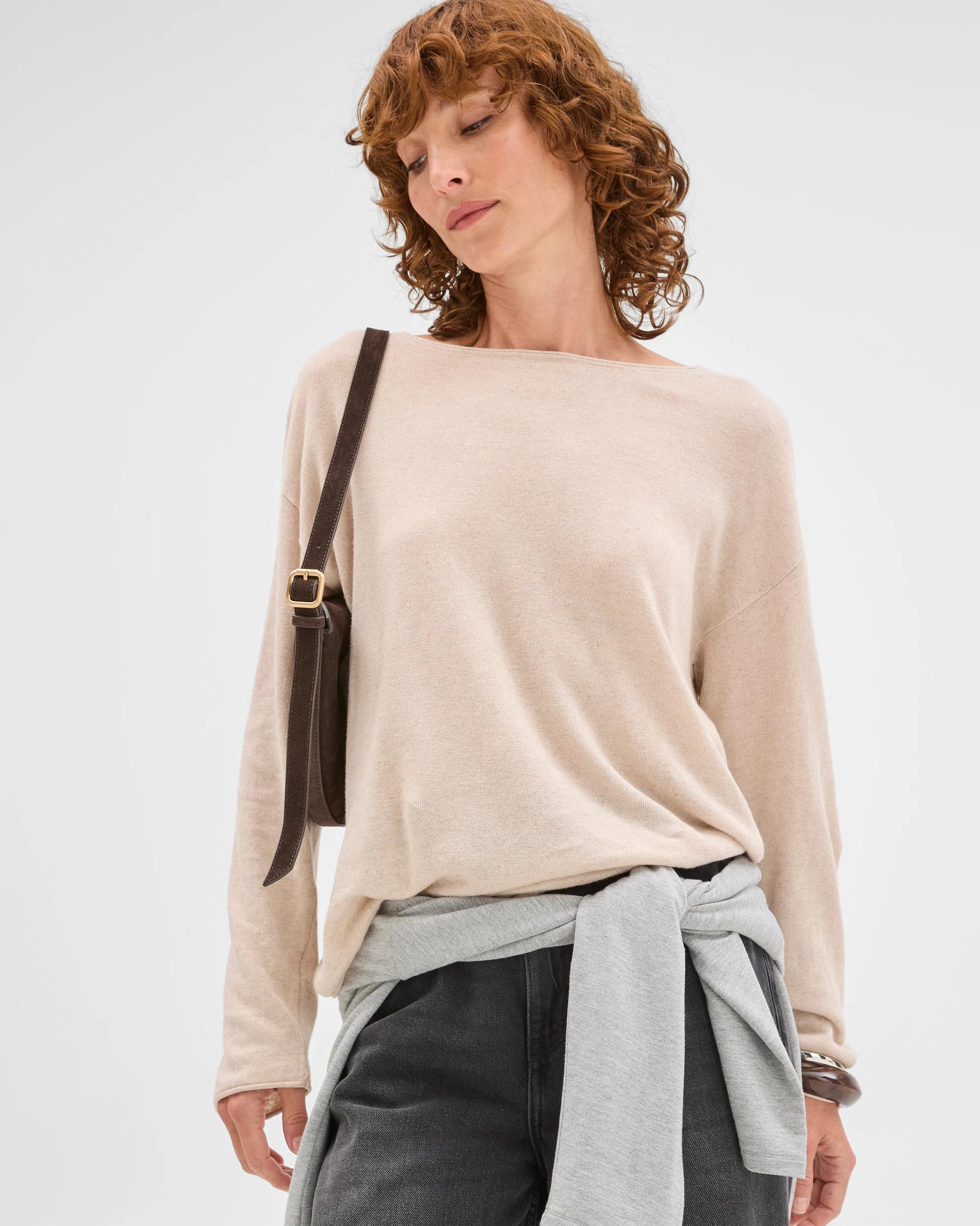 1 Target Woman Linen Blend Long Sleeve Lightweight Jumper OATMEAL MELANGE