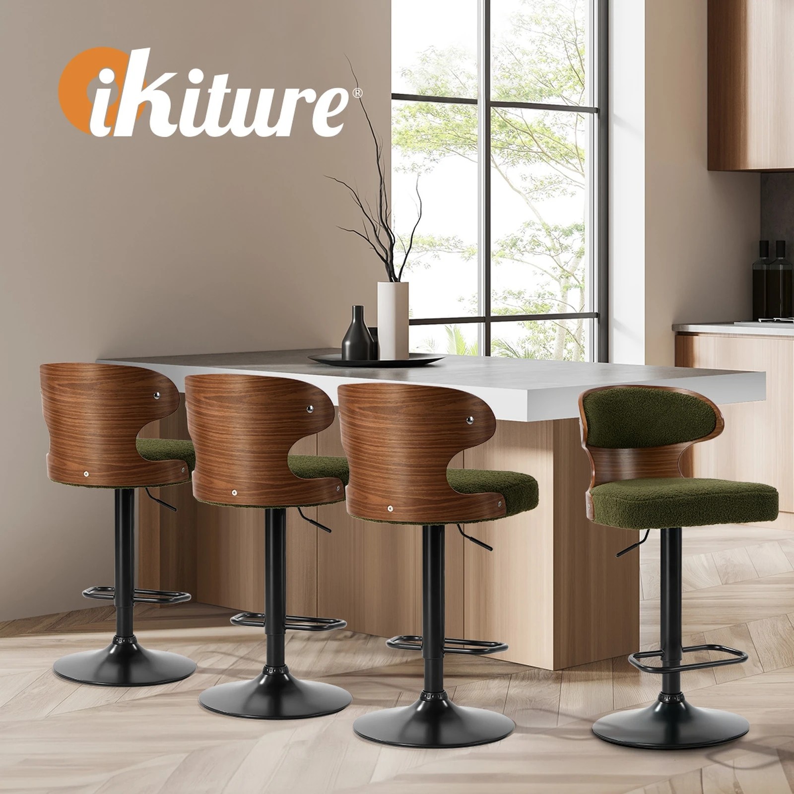 6 Oikiture 4x Bar Stools Kitchen Gas Lift Swivel Chairs Stool - Green, 6 of 9