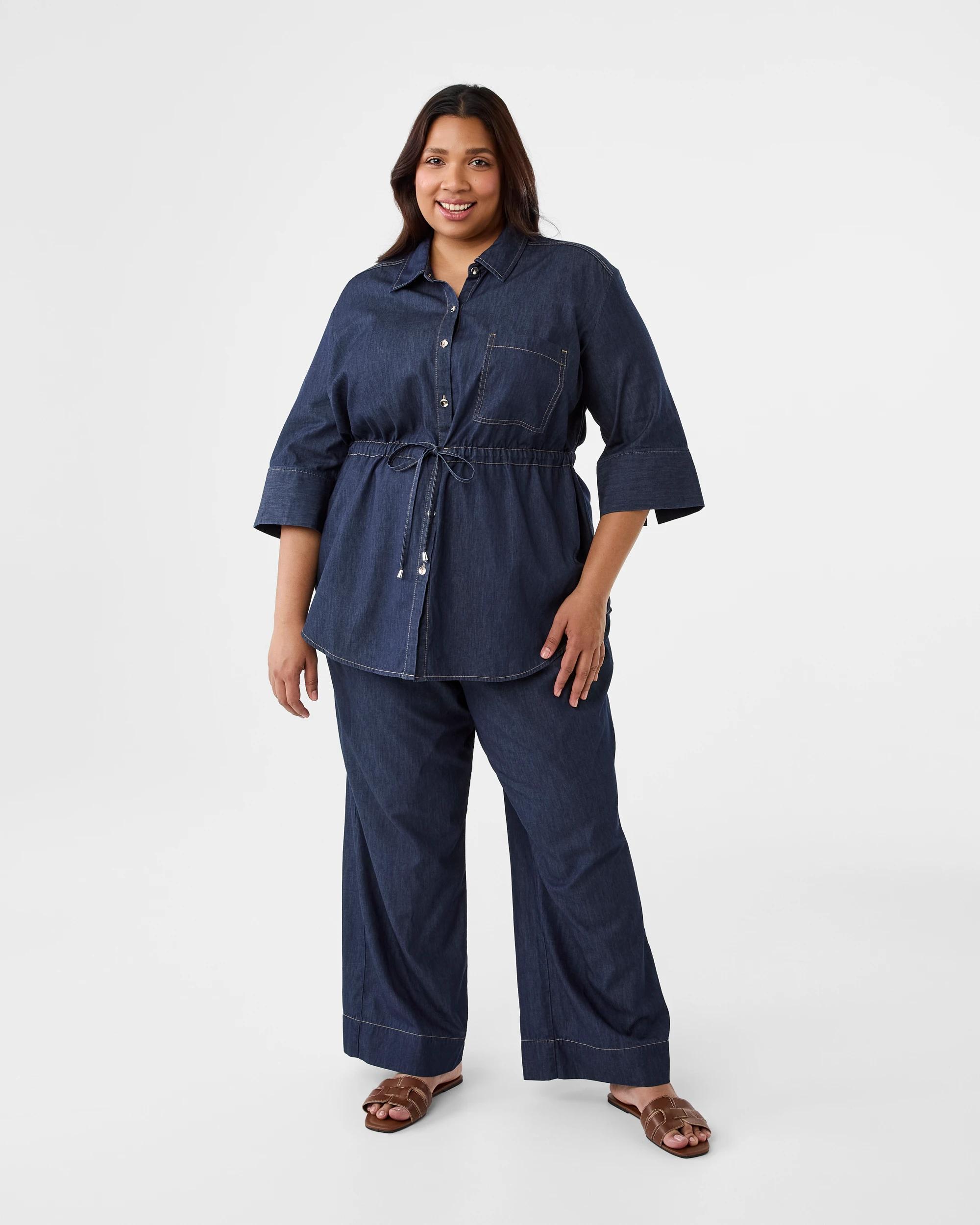 6 Curve Chambray Tie Waist Pants Dark Denim, 6 of 6