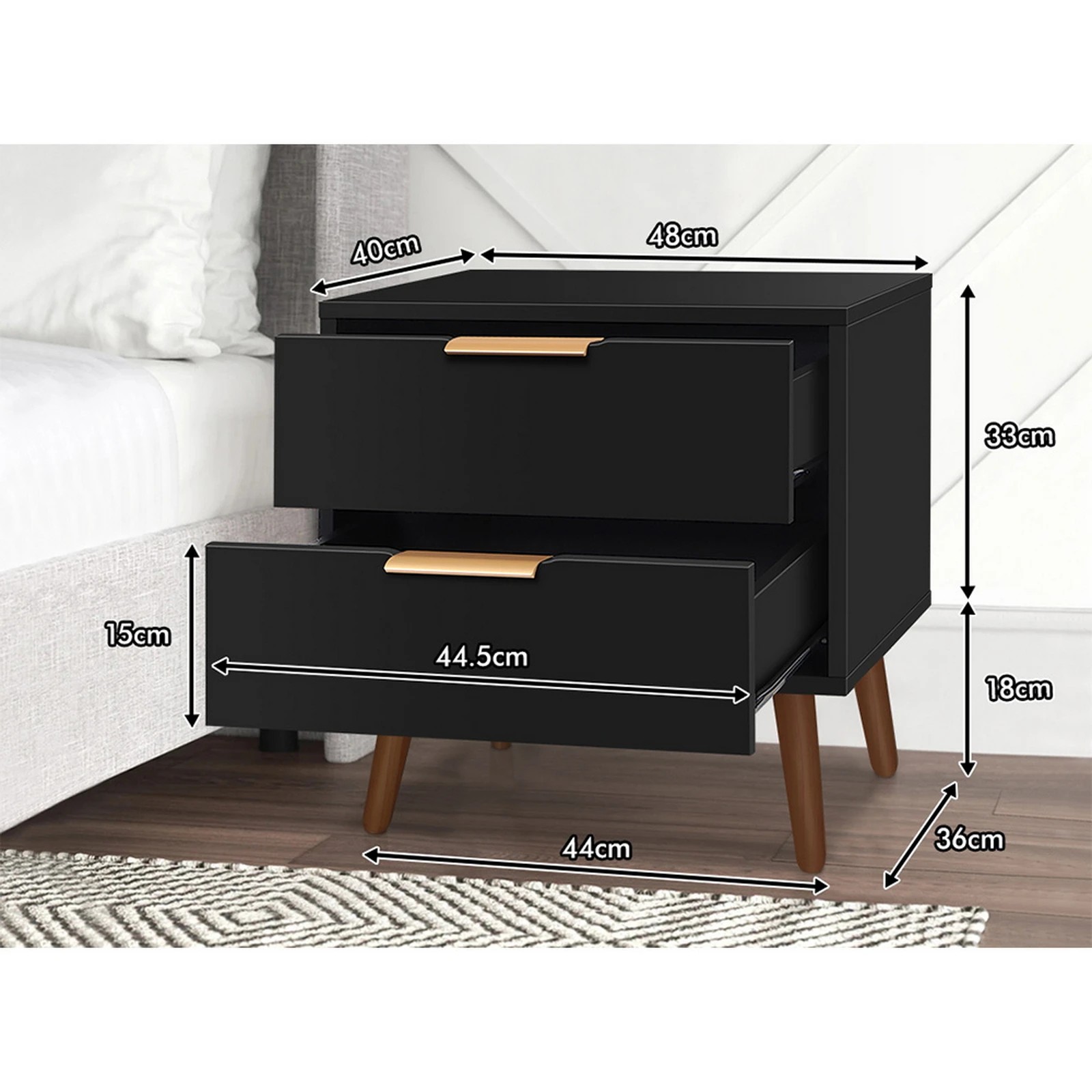 6 Alfordson Bedside Table Nightstand Side Storage Cabinet Scandinavian - Black, 6 of 8