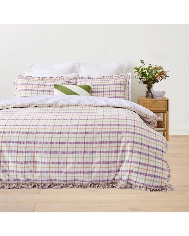Isha Gingham Cotton Reversible Quilt Cover Set - Super King