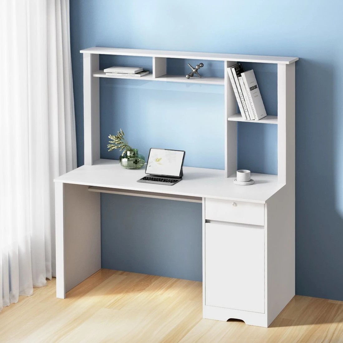 3 Artiss Computer Desk Office Study Desks Table Drawer Bookshelf Cabinet - White, 3 of 4