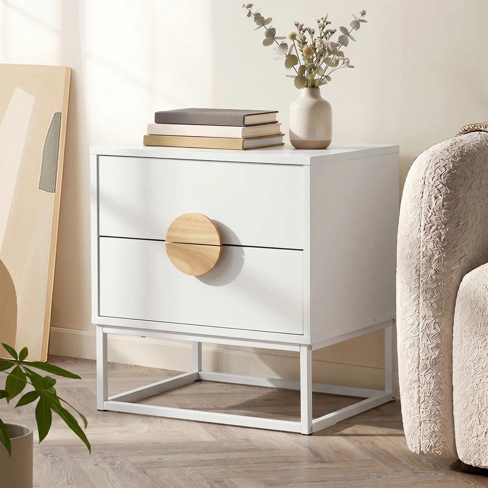 4 Oikiture Bedside Table Nightstand 2 Drawers Side End Table Steel Legs - White, 4 of 8