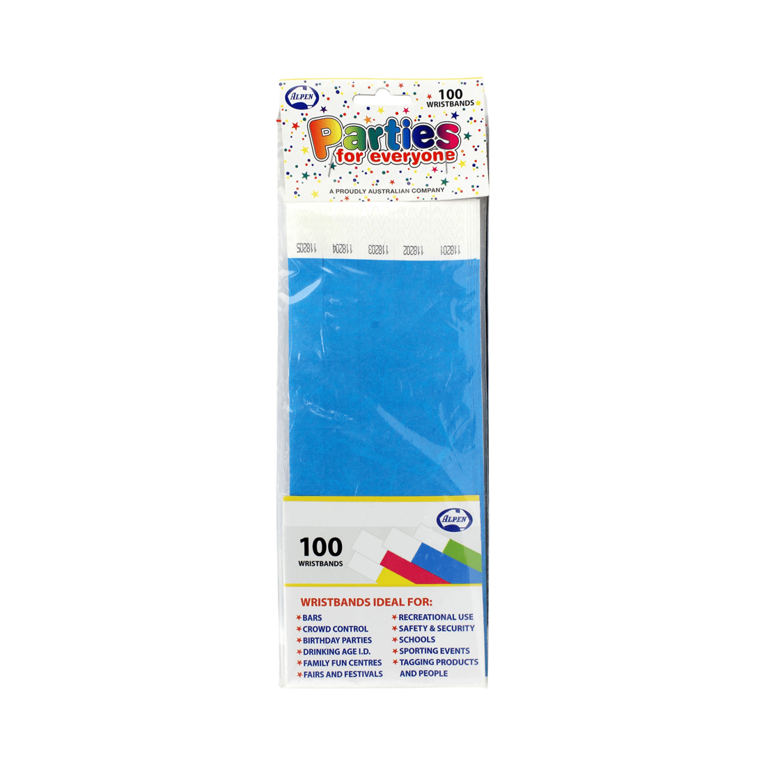 1 Alpen Bright Blue Tyvek Wristbands Pack of 100, 1 of 1