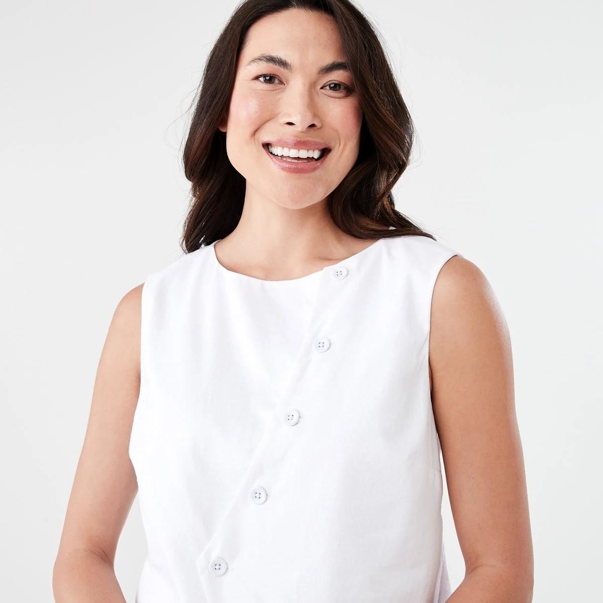 4 Sleeveless Asymmetrical Button Through Vest WHITE, 4 of 7