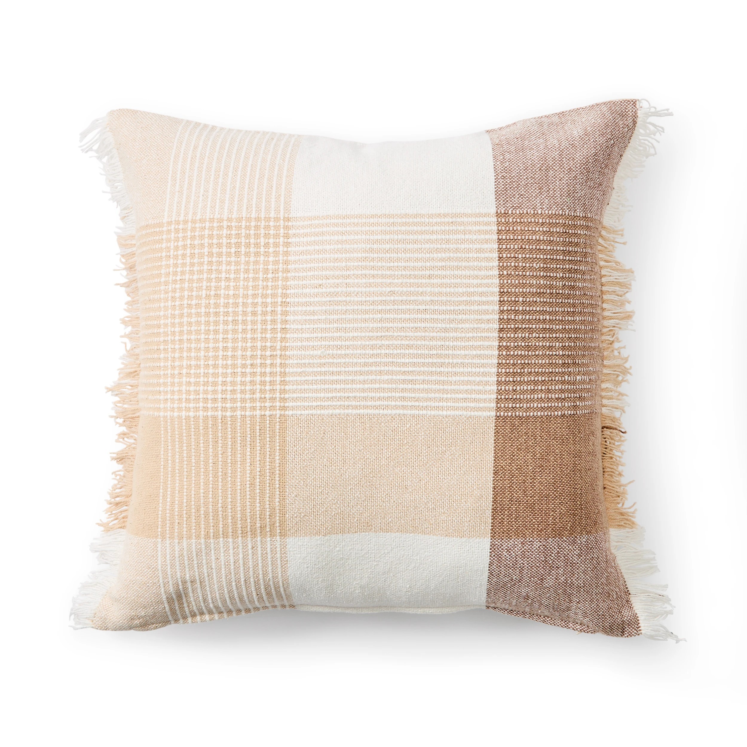 3 50cm Woven Check Cotton Cushion Cover - Beige, 3 of 7