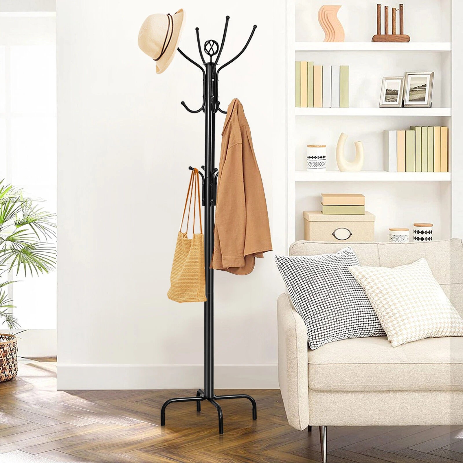 3 Costway Coat Rack 12 practical hooks Hat Clothes Stand Hanger Hallway Entryway - Black, 3 of 3