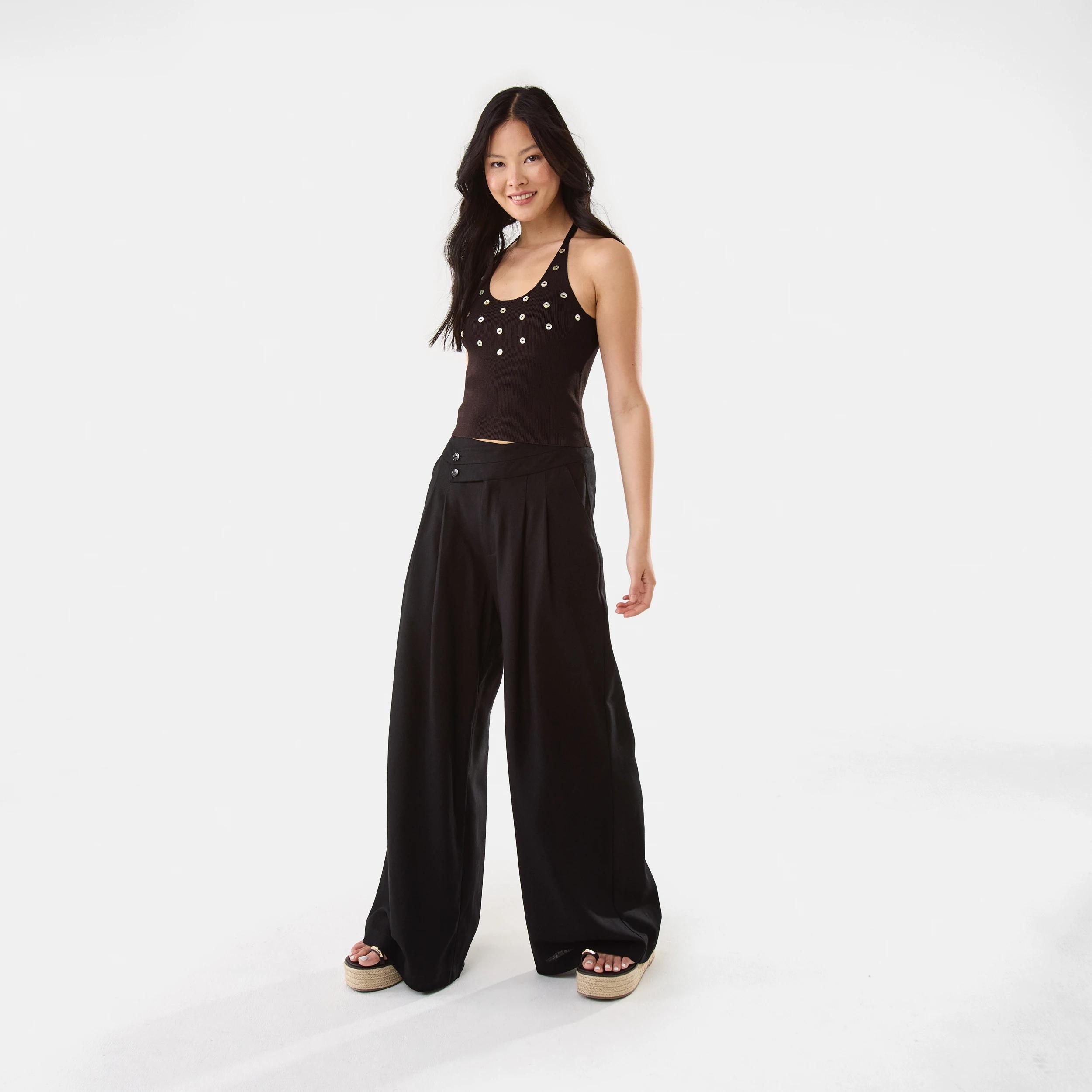 2 Linen Blend Palazzo Pants Black, 2 of 10