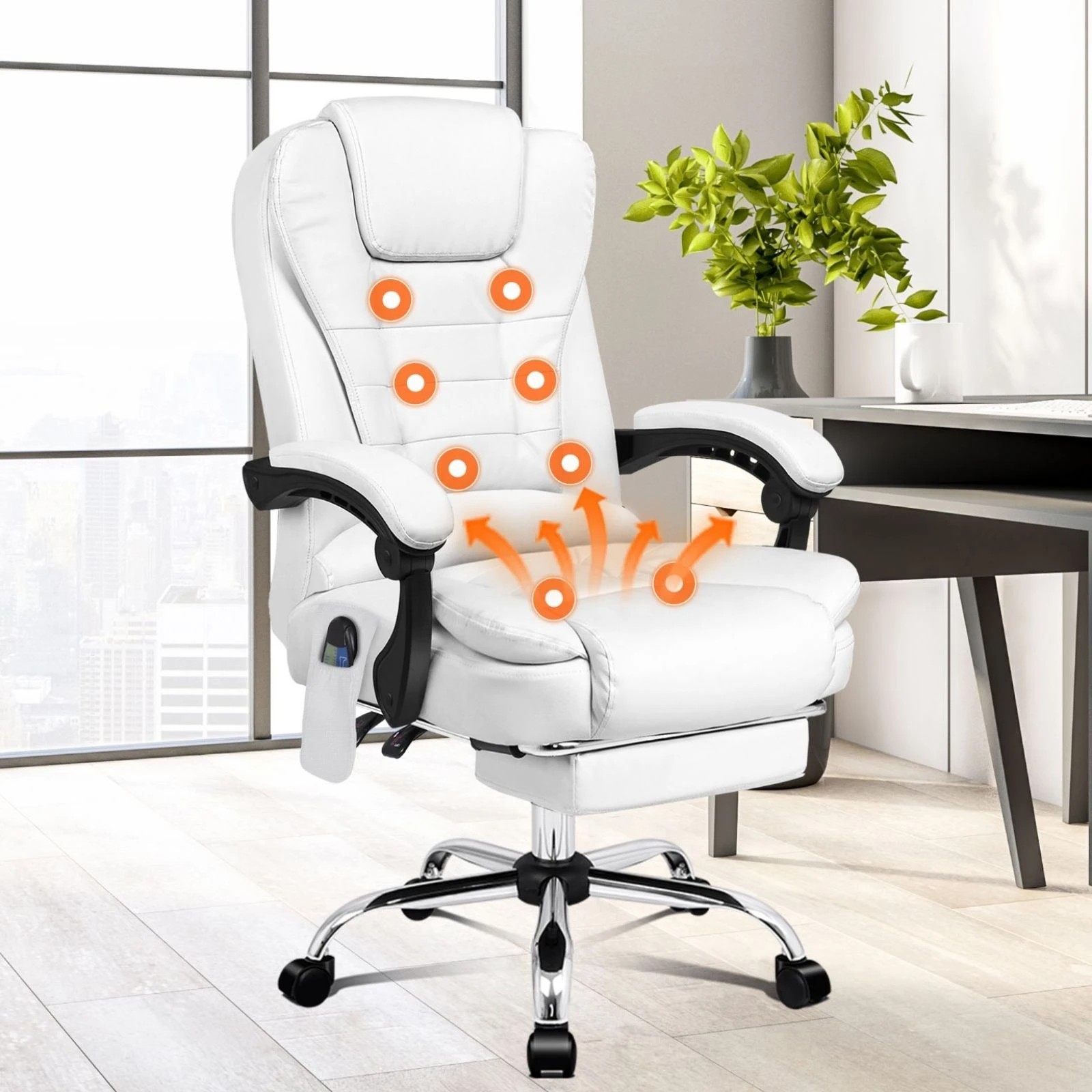 10 Alfordson Massage Office Chair Heated Seat Gaming Racer Executive PU Leather - White, 10 of 10