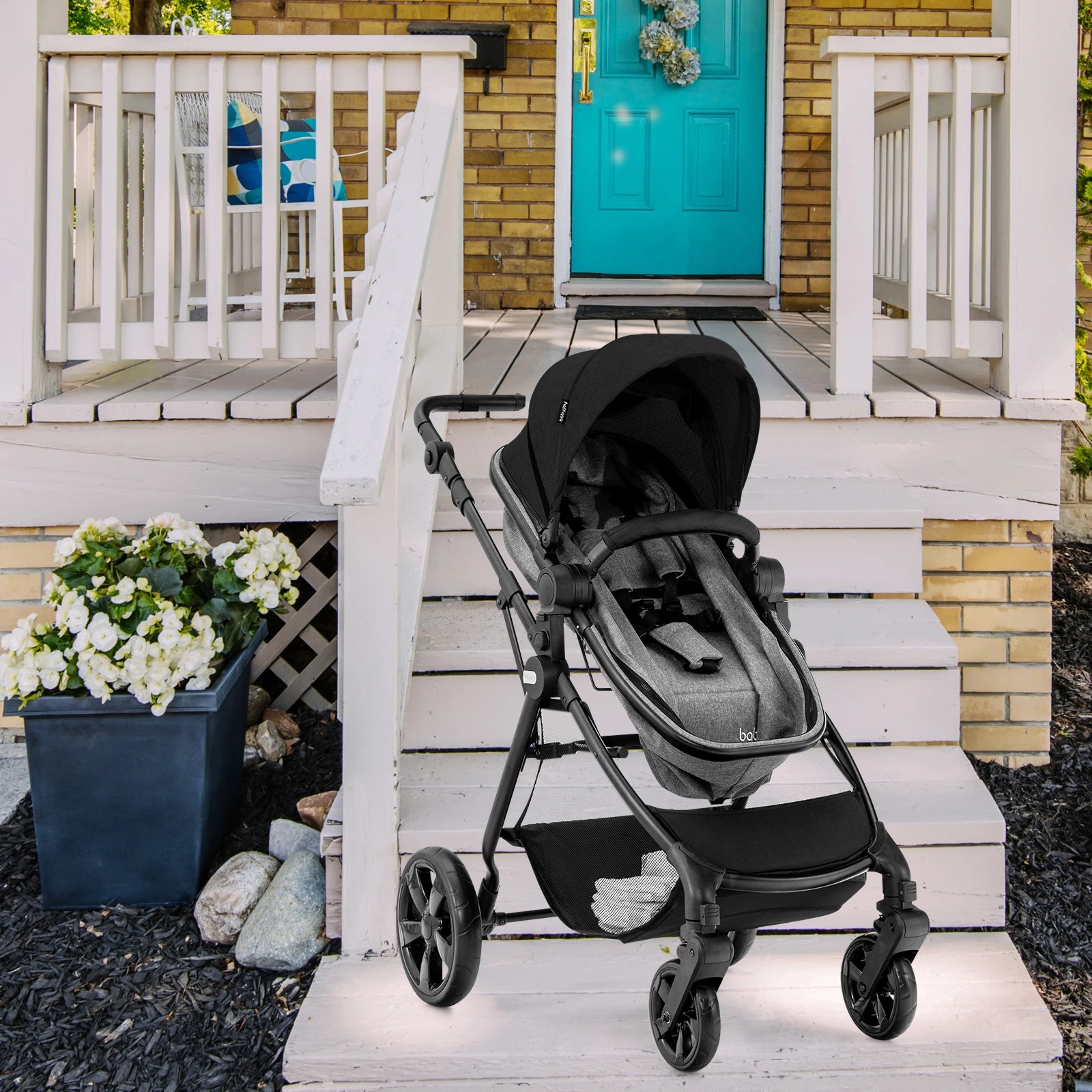 4 Costway Convertible Pram Folding Stroller - Black, 4 of 6