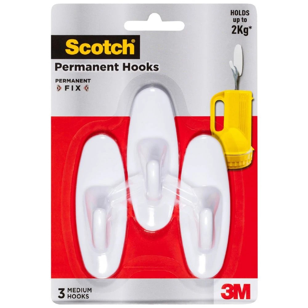 1 Scotch Medium 2kg Wire Hook Oval White 3 Pack, 1 of 3