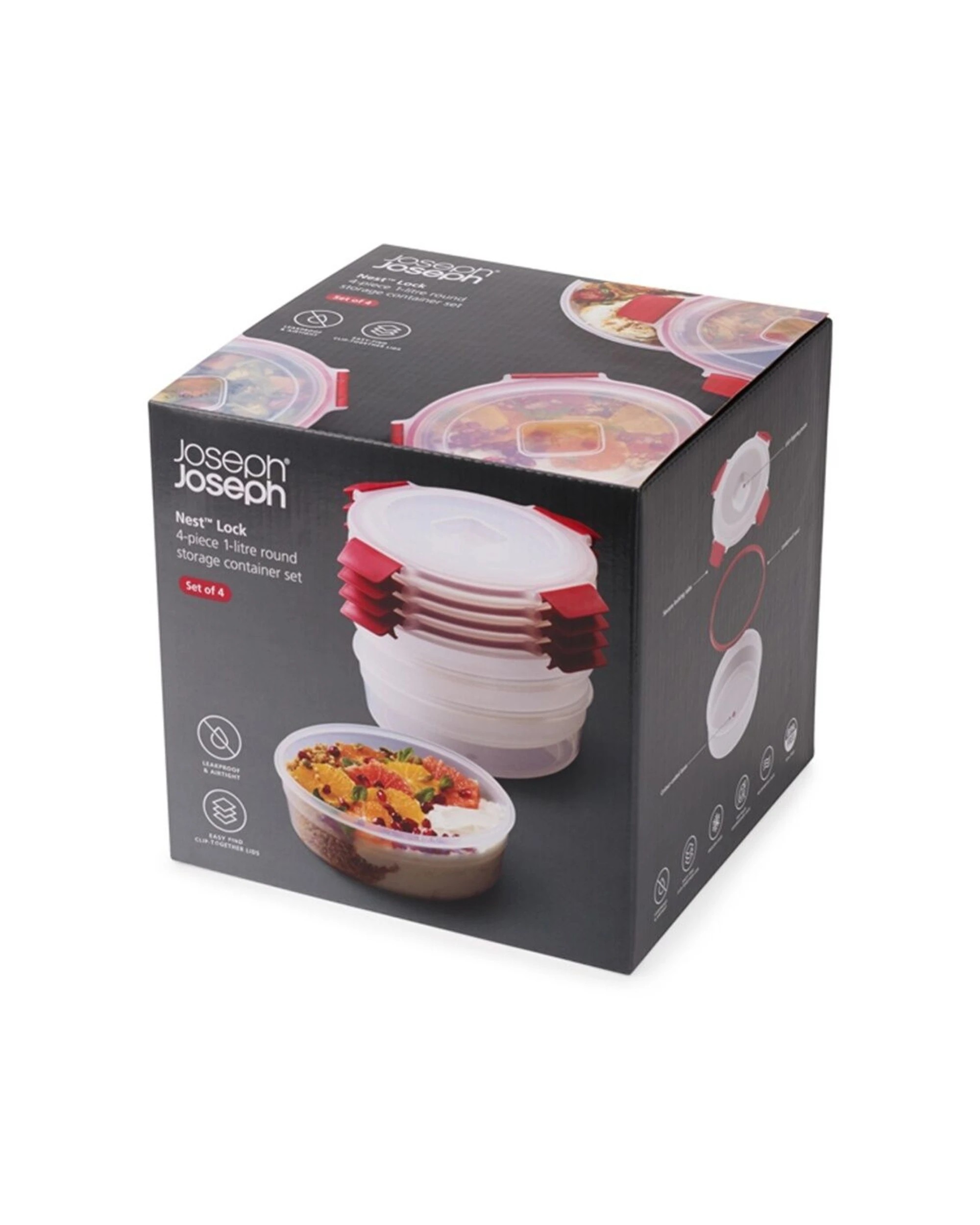 4 Joseph Joseph 2x 4pc Nest Lock Round Airtight Leakproof Food Storage Container - Red, 4 of 7