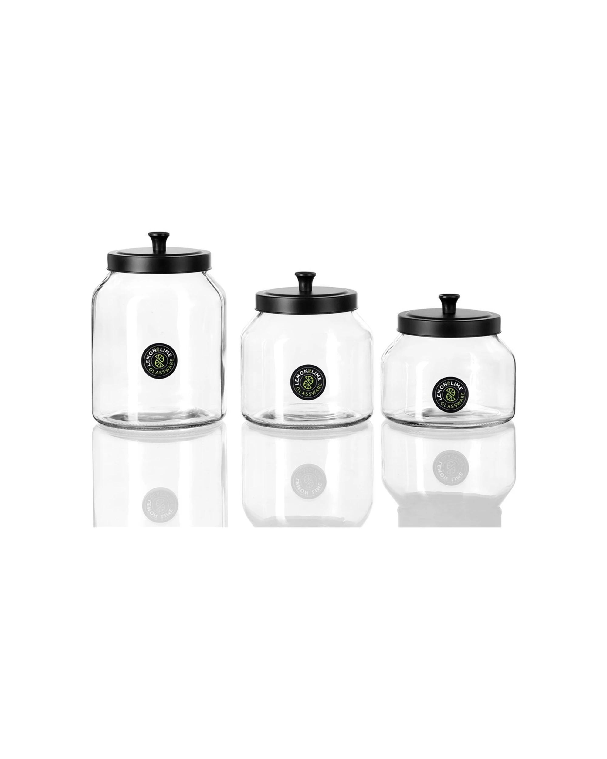 4 Lemon & Lime 2l 18cm Cosmo Glass Jar W/ Black Lid Food/kitchen Storage/display
 - Black, 4 of 4