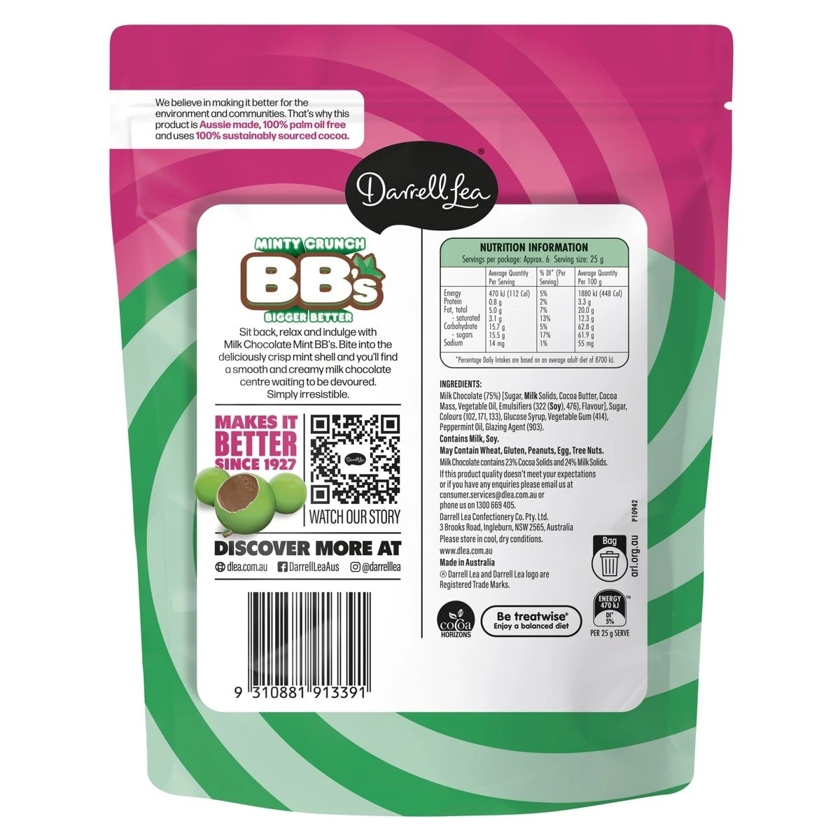 2 Darrell Lea Milk Chocolate Minty Crunch BB's 152g, 2 of 2