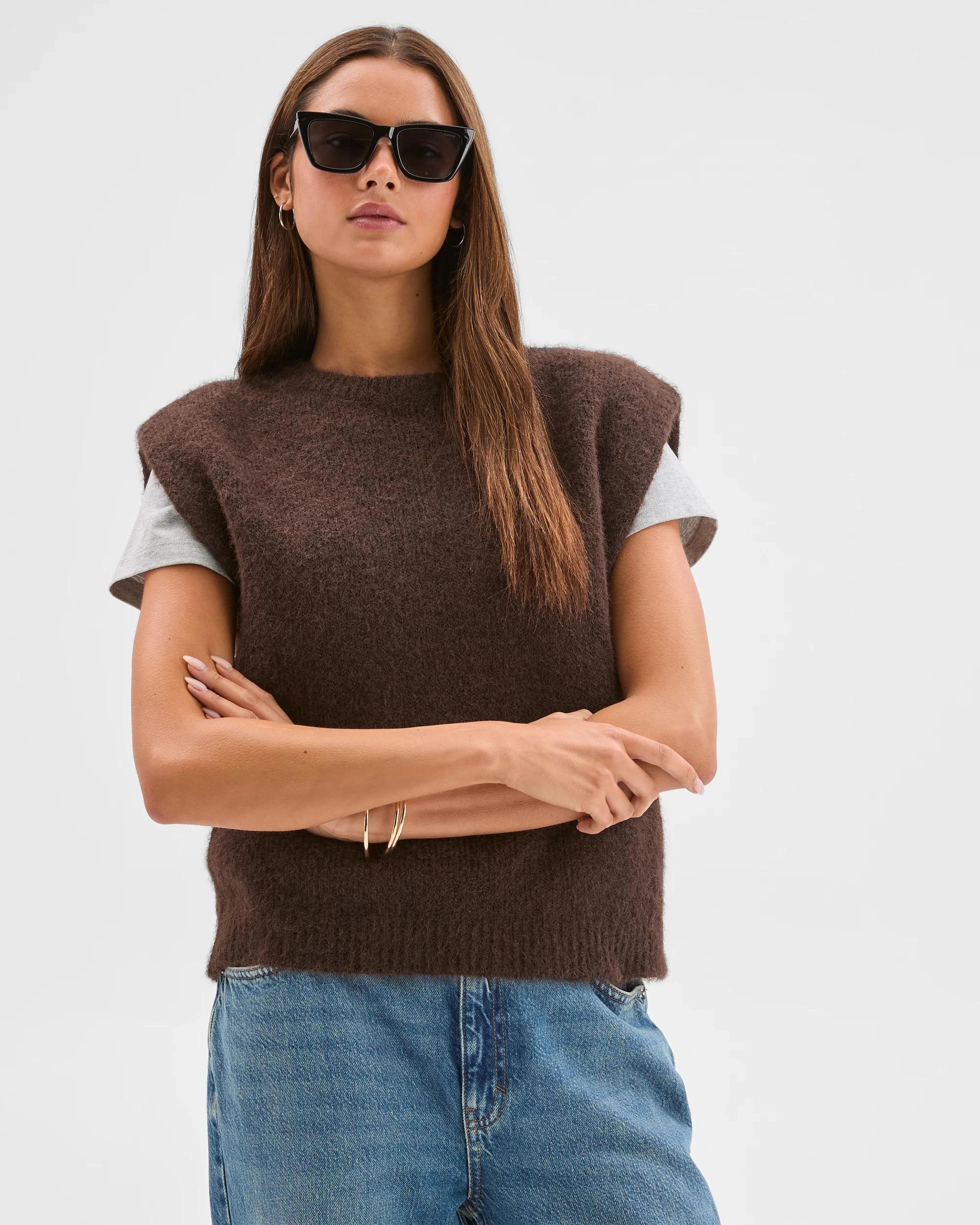 5 Lily Loves Exaggerated Shoulder Knit Vest TRUFFLE, 5 of 8