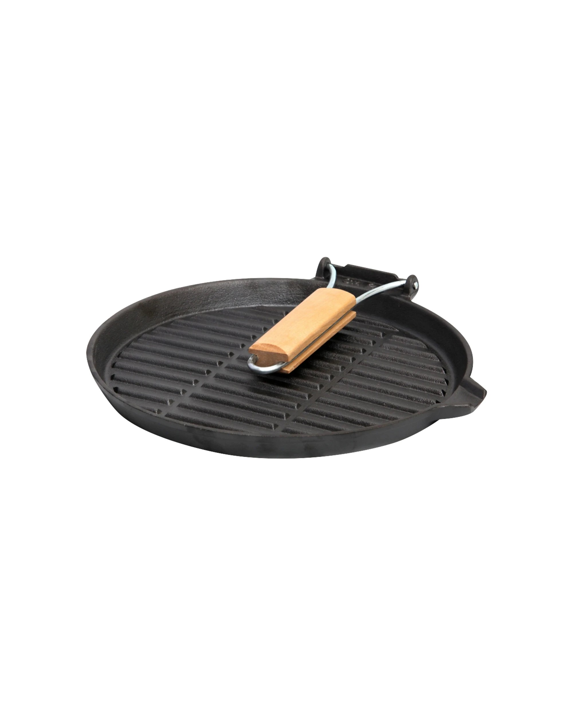 2 Wildtrak Round Grill Pan Folding Wooden Handle Cast Iron Pour Spout - Black, 2 of 3