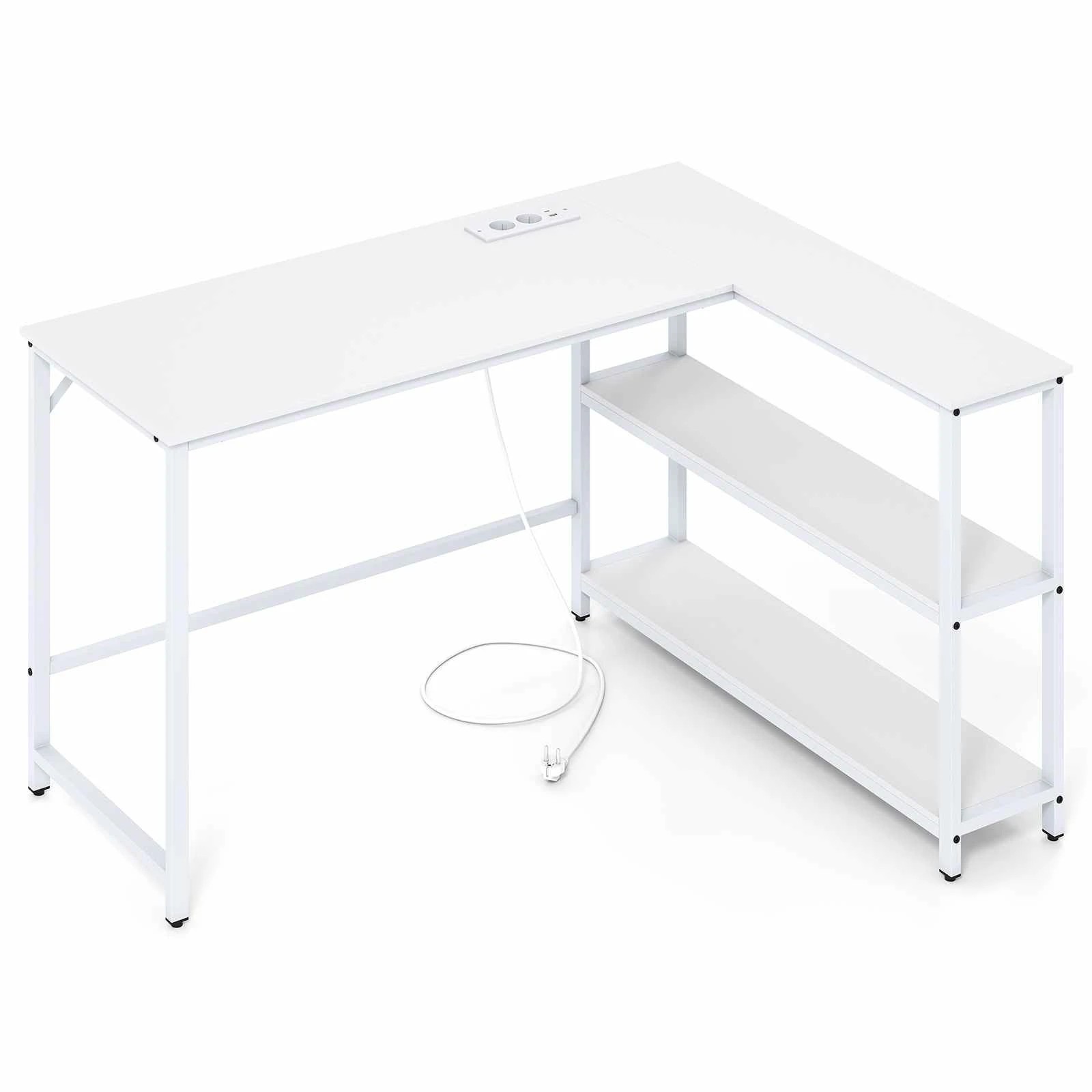 1 Costway L-Shaped Computer Desk w/Charging Station Corner Study Writing Table, 1 of 6