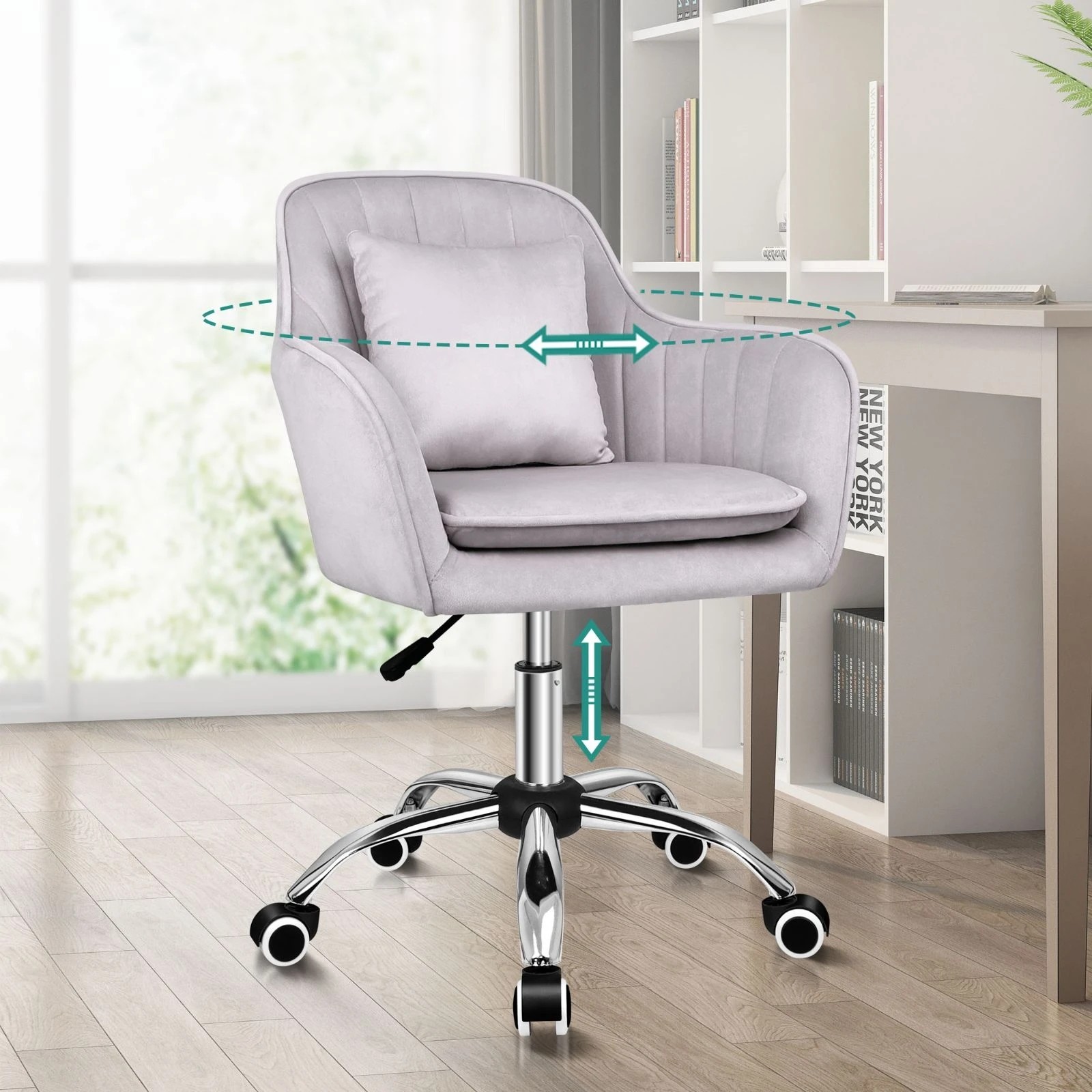 9 Alfordson Velvet Office Chair Fabric Armchair Computer Swivel Adult Kids - Grey, 9 of 10