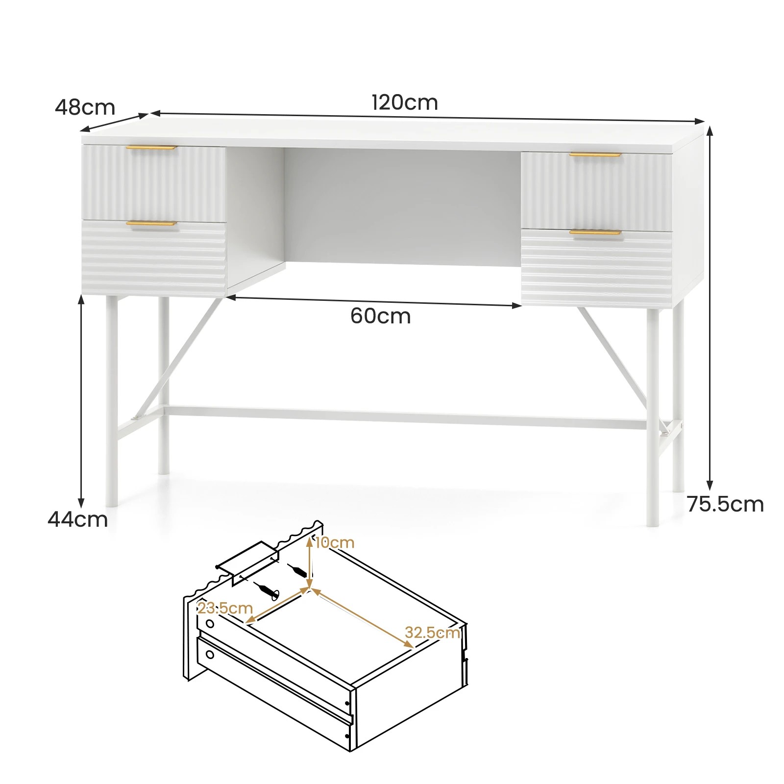 2 Costway 120cm Computer Desk w/4 Drawers Study Writing Table - White, 2 of 6