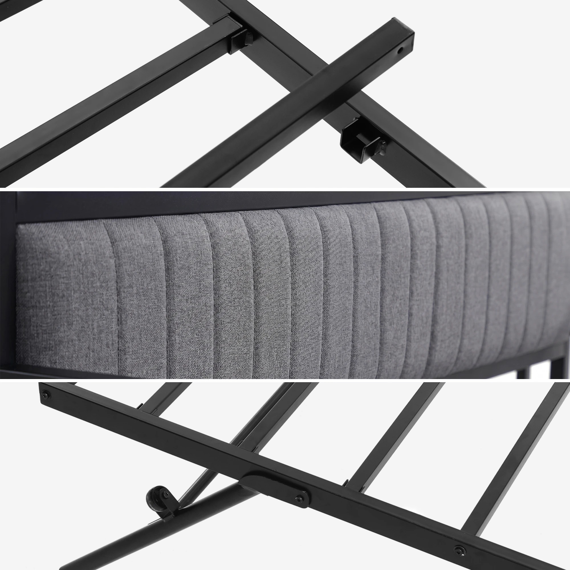 7 Artiss Bed Frame LED Metal Trundle Daybed with Charging Station - Double Bed - Black, 7 of 8